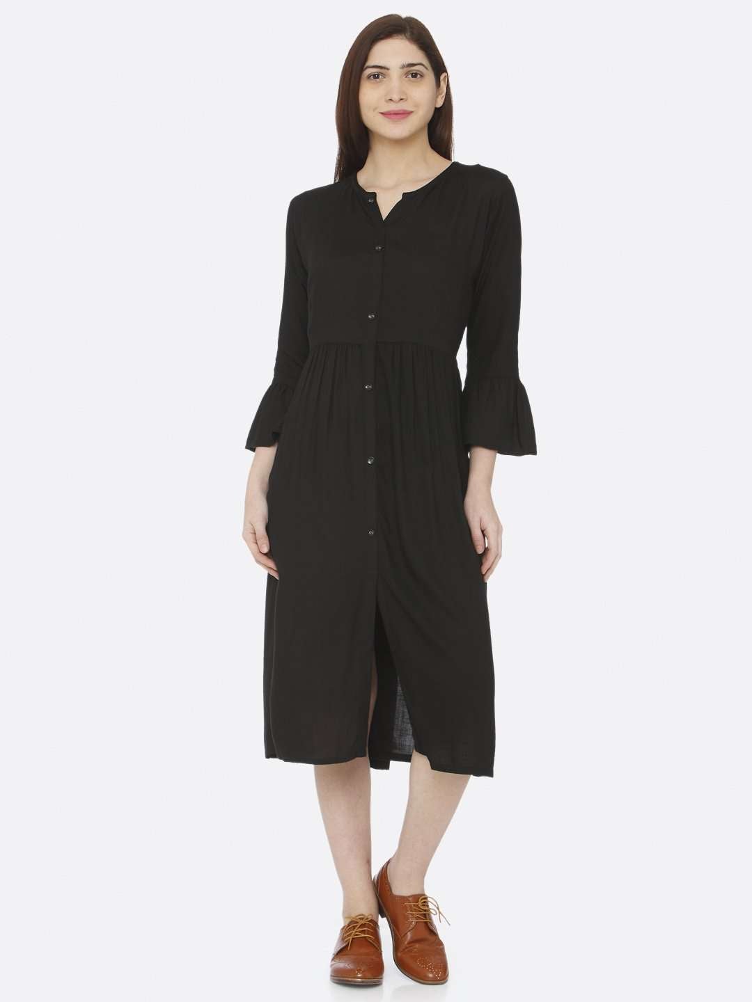 Black Plain Cotton Slub Dress | Rescue