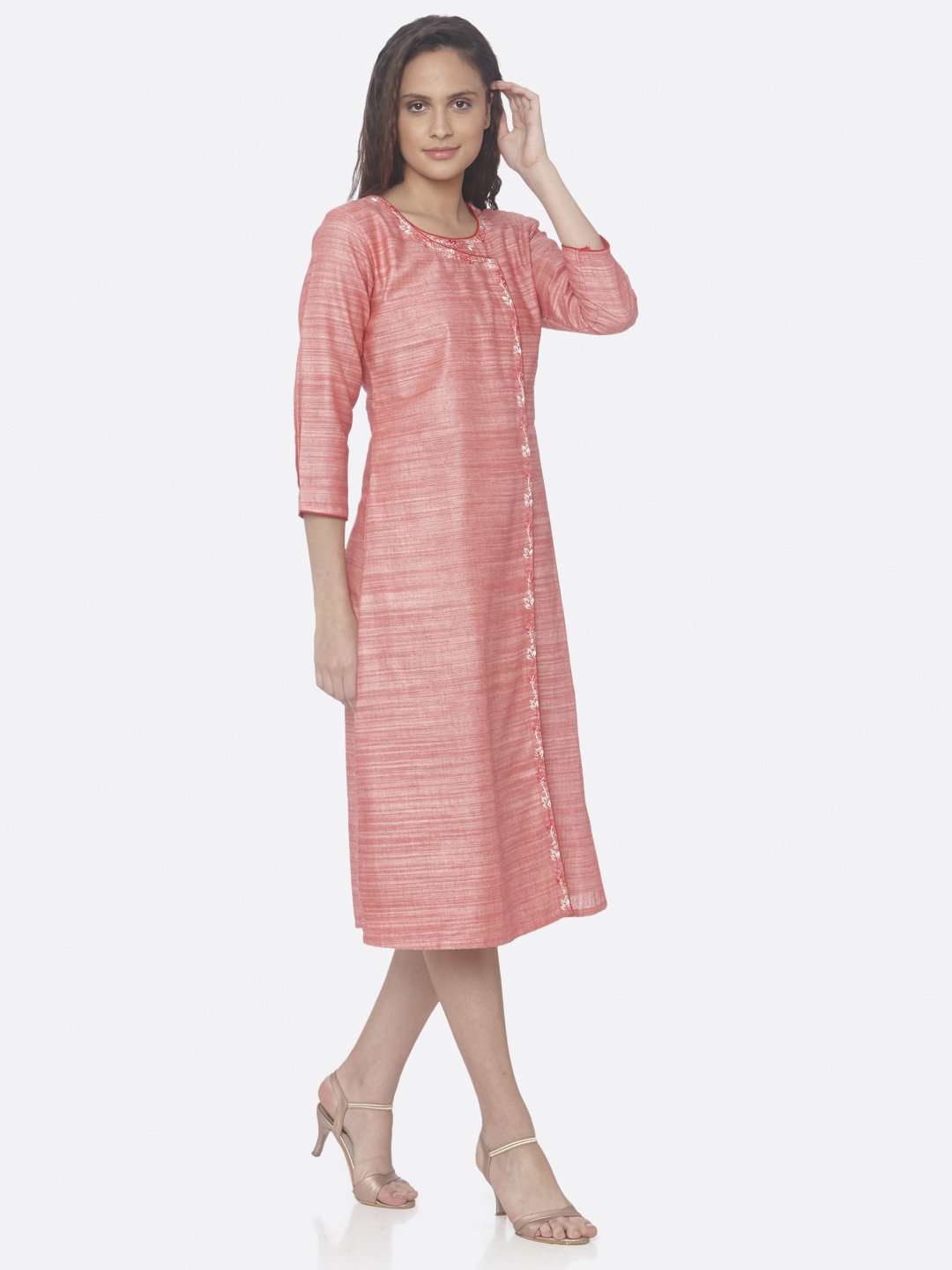 Pink Embroidered Rayon A-Line Dress | Rescue