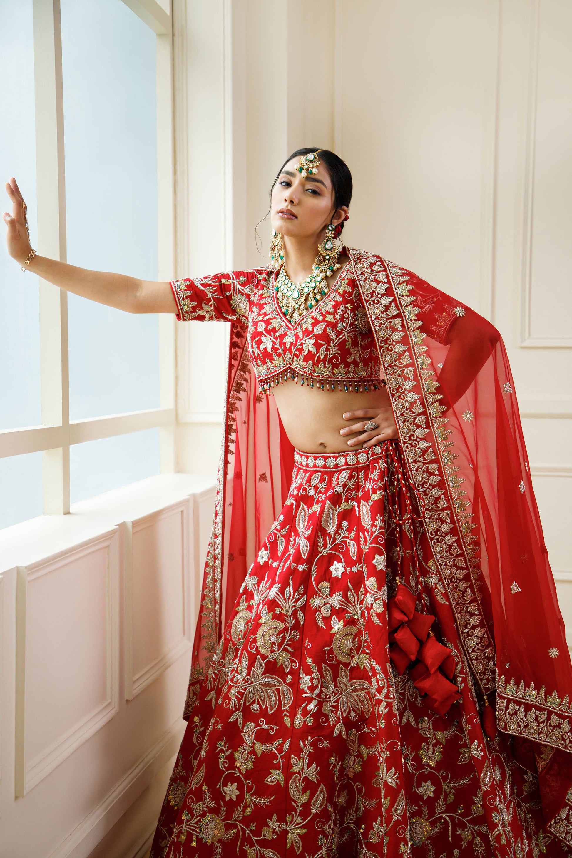 Red Color Raw Silk Zardozi Embroidery Bridal Lehenga