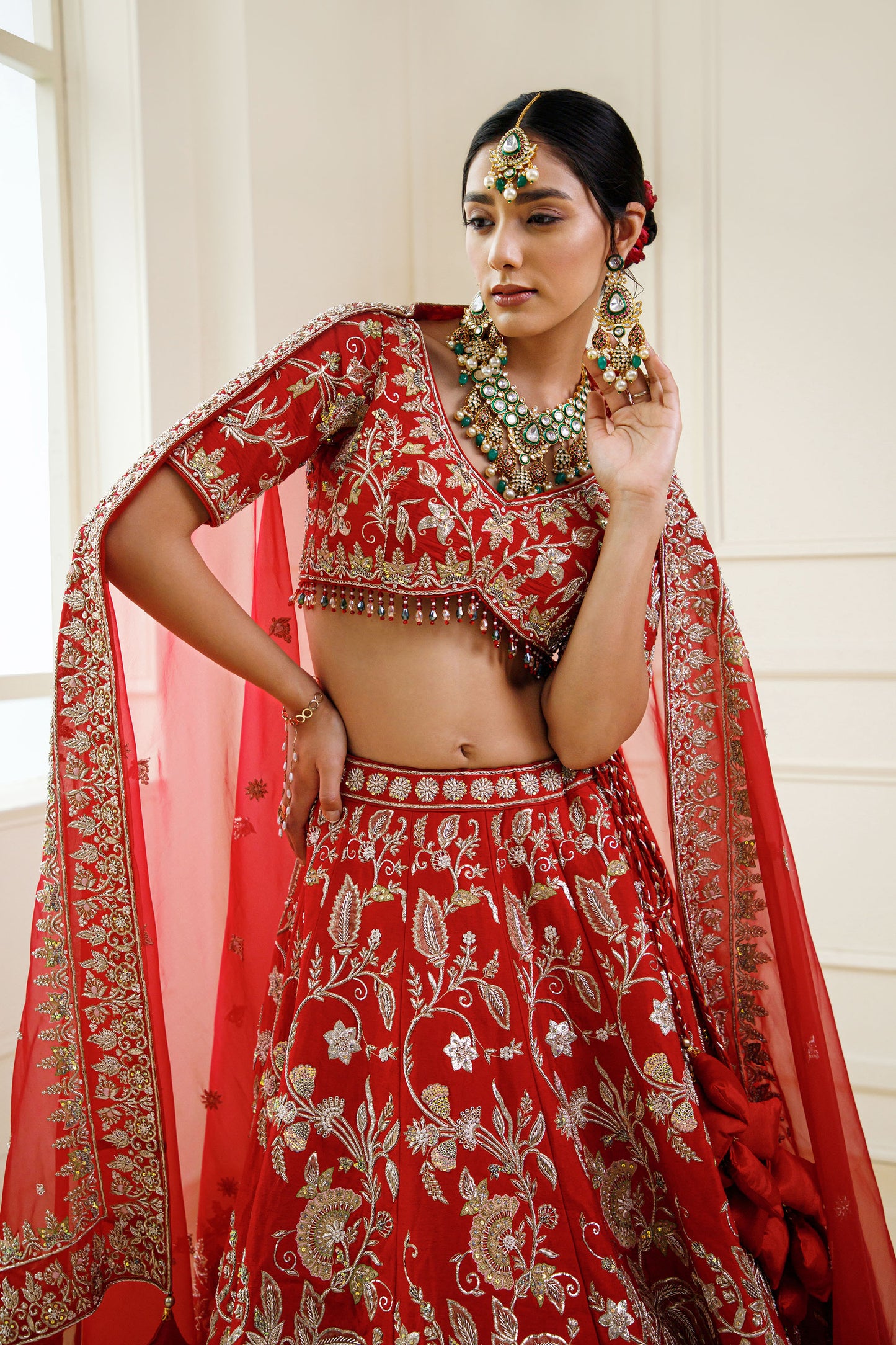 Red Color Raw Silk Zardozi Embroidery Bridal Lehenga