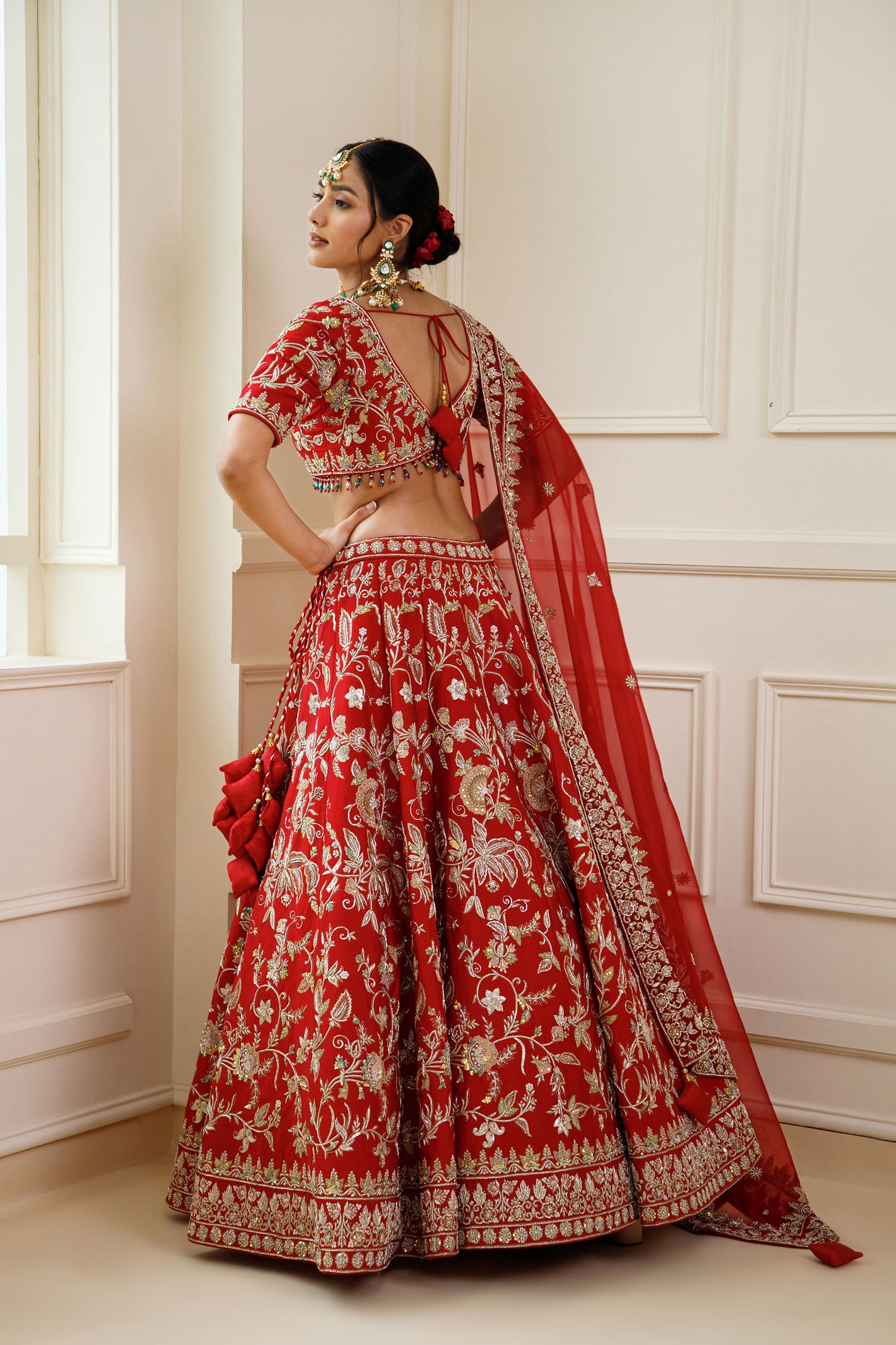 Red Color Raw Silk Zardozi Embroidery Bridal Lehenga