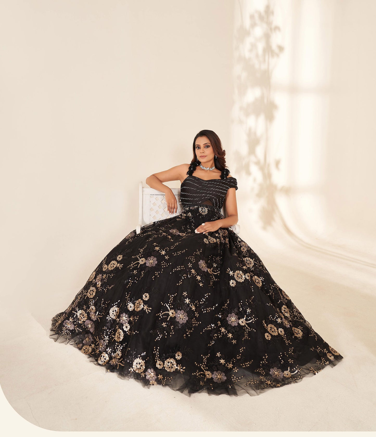 Black Floral Sequins Embroidery Net Party Wear Lehenga