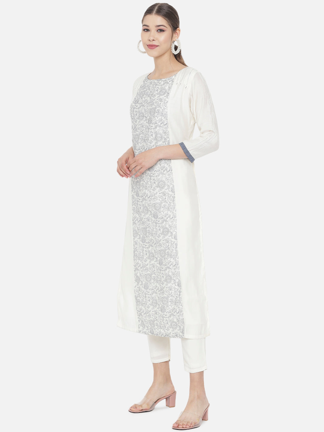 Off White Embroidered Bombay Silk Straight Kurta Set