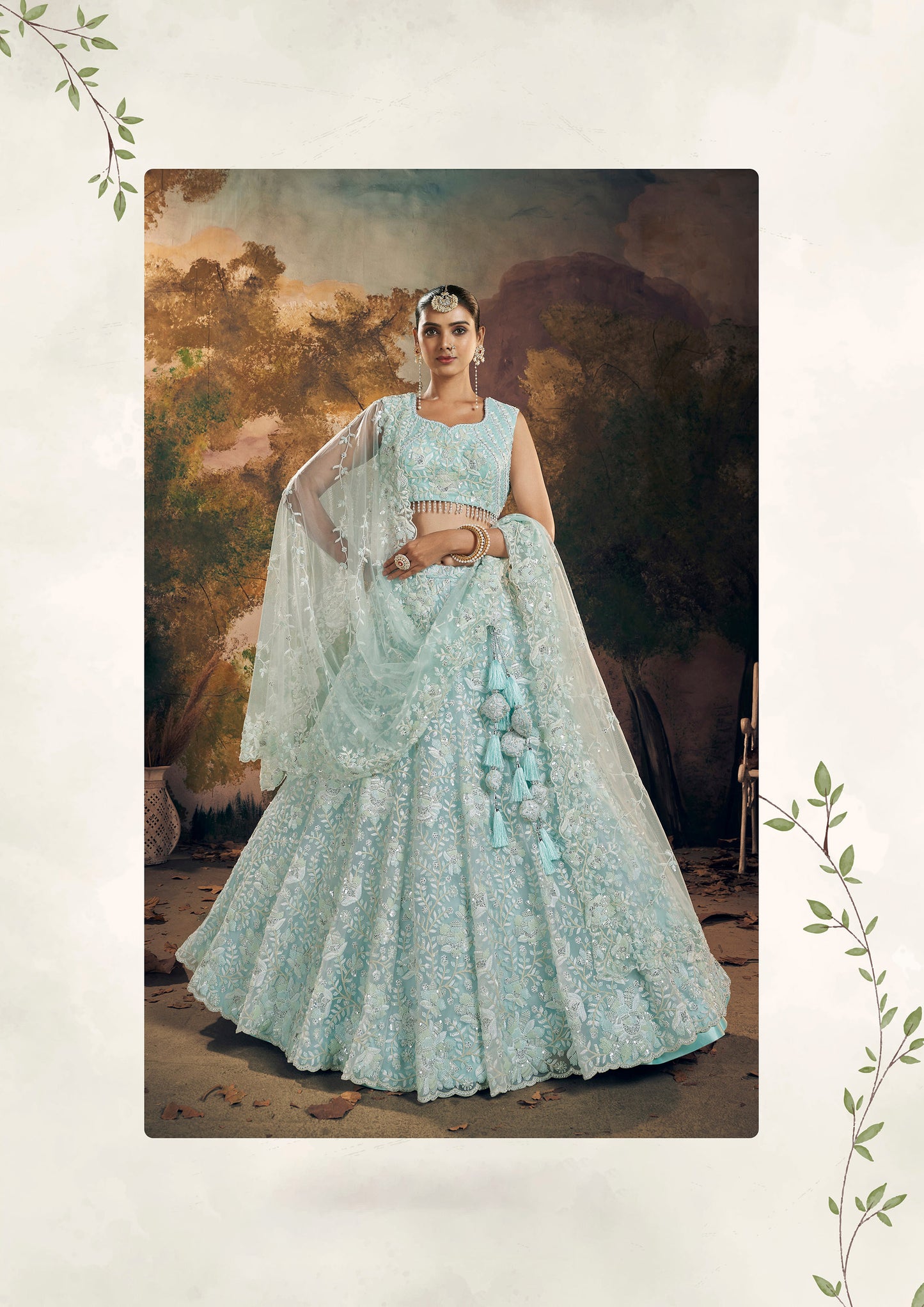 Sky Blue  Beads Work Georgette Lehenga