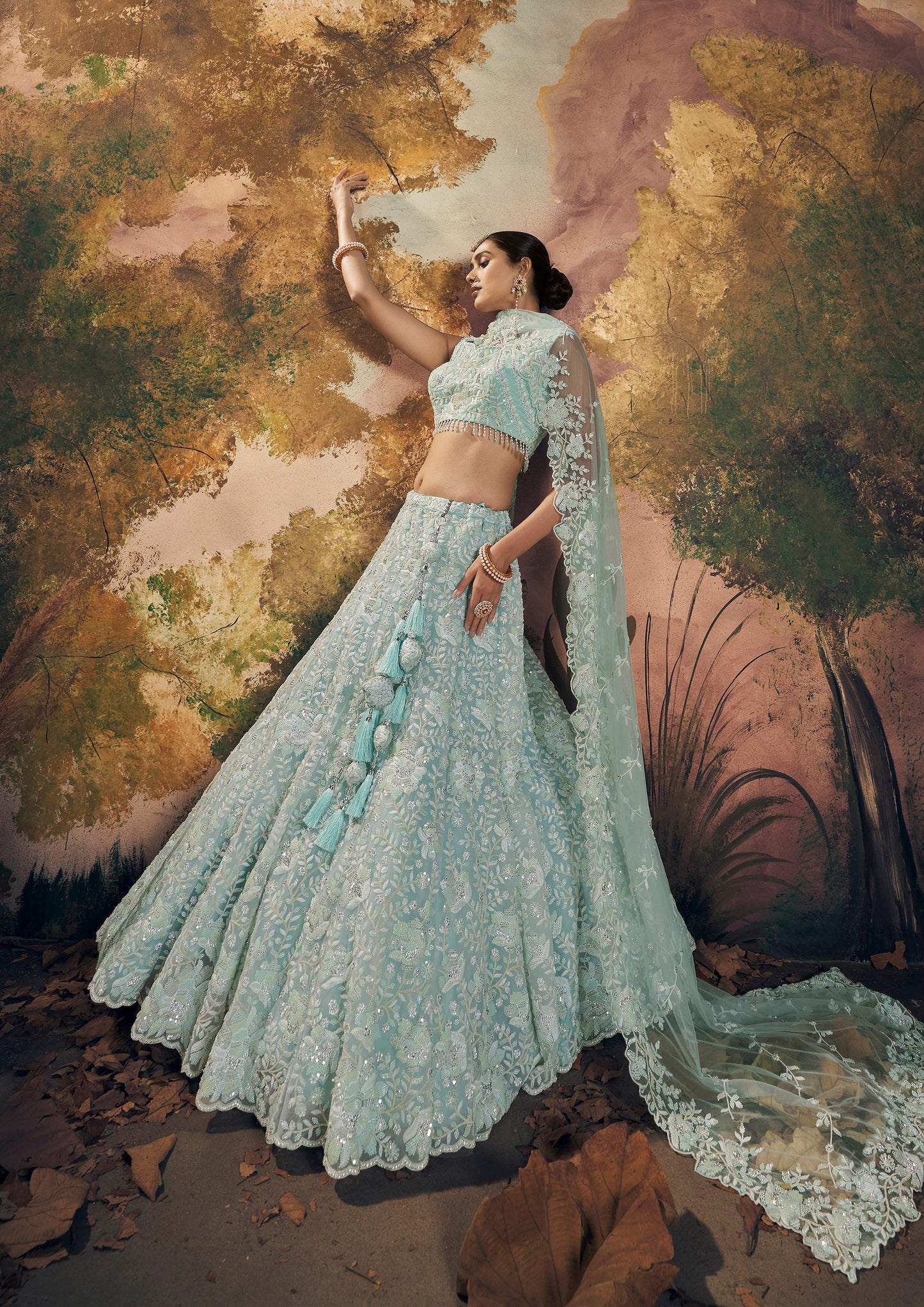 Sky Blue  Beads Work Georgette Lehenga