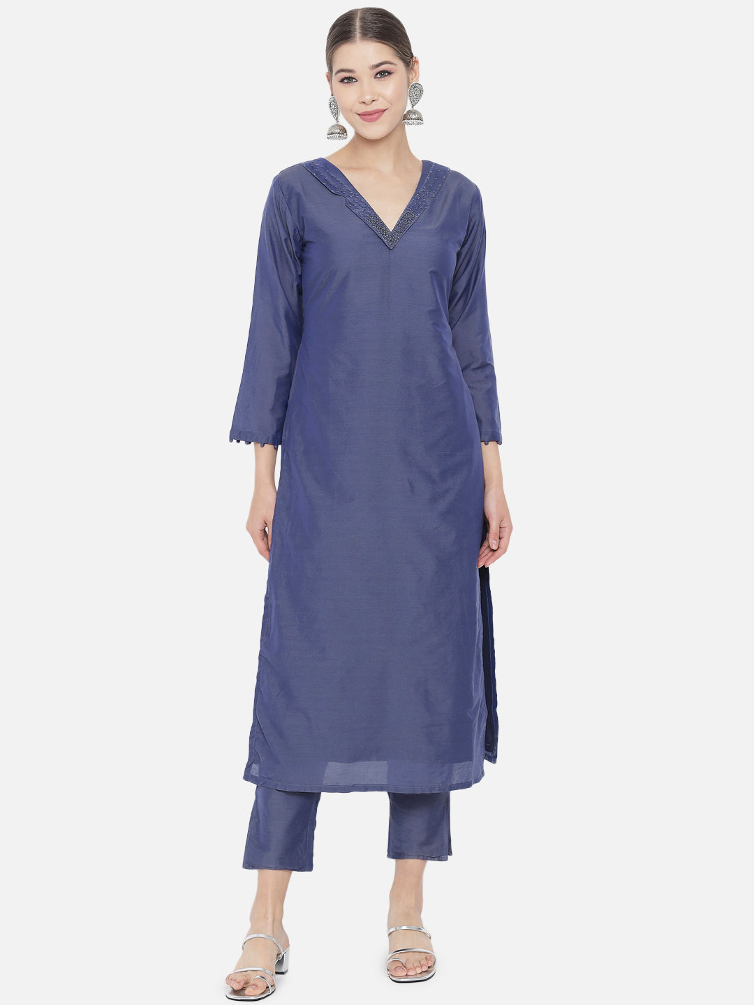 Purple Solid Banarasi Viscose A-Line Kurta Set