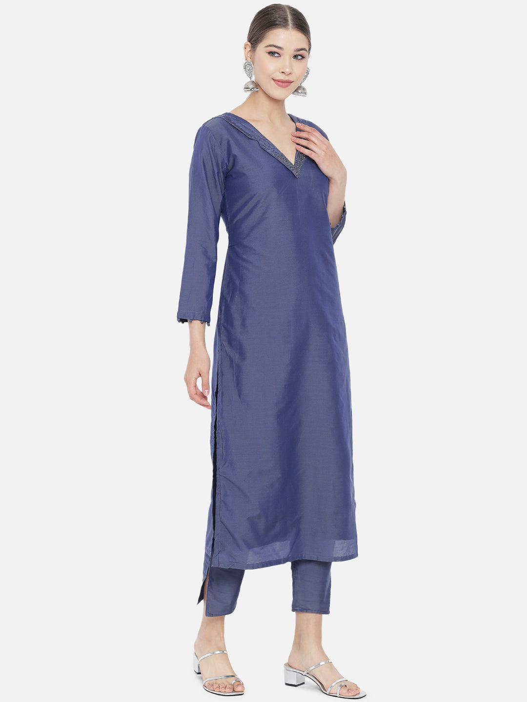 Purple Solid Banarasi Viscose A-Line Kurta Set