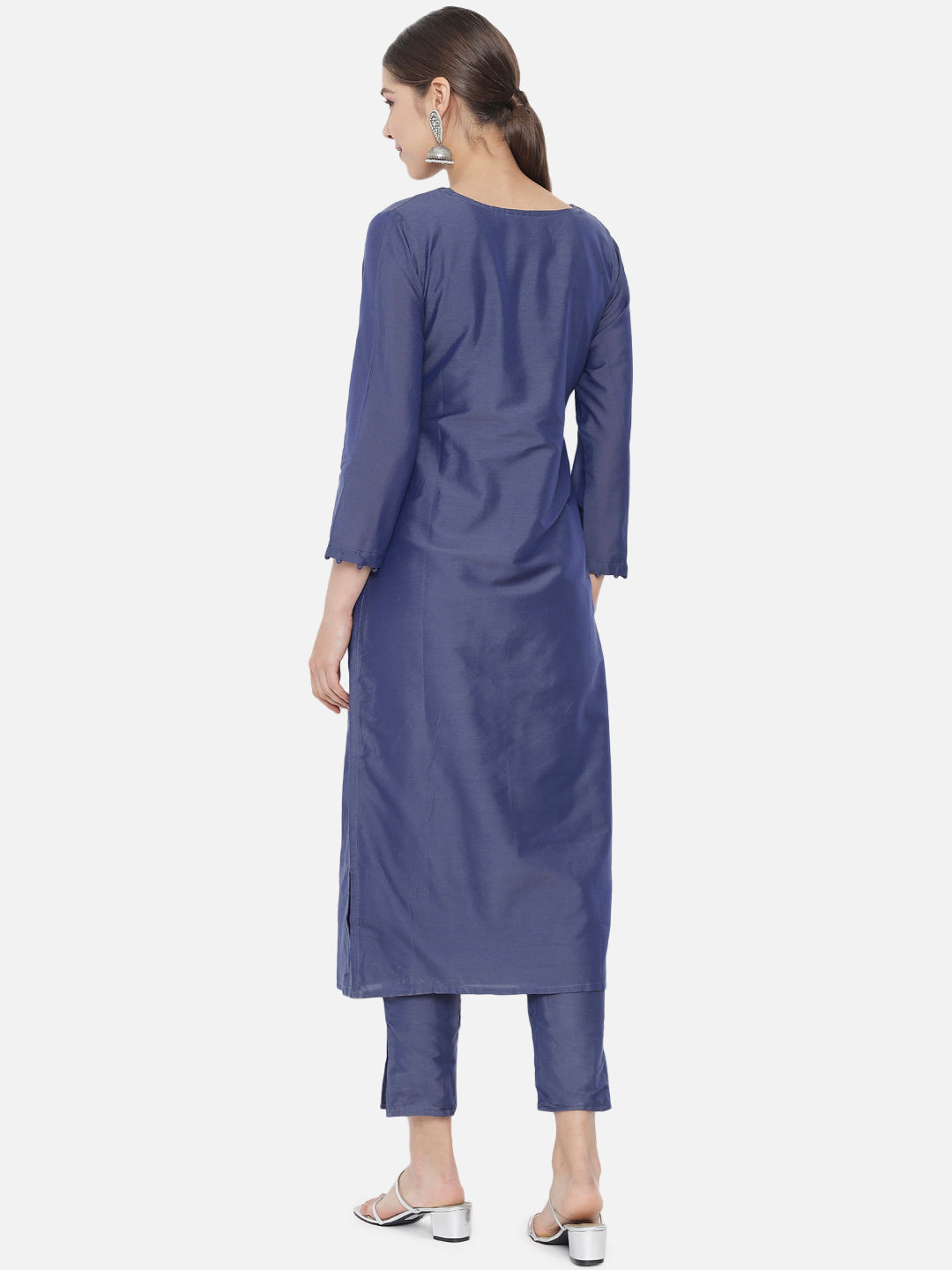 Purple Solid Banarasi Viscose A-Line Kurta Set