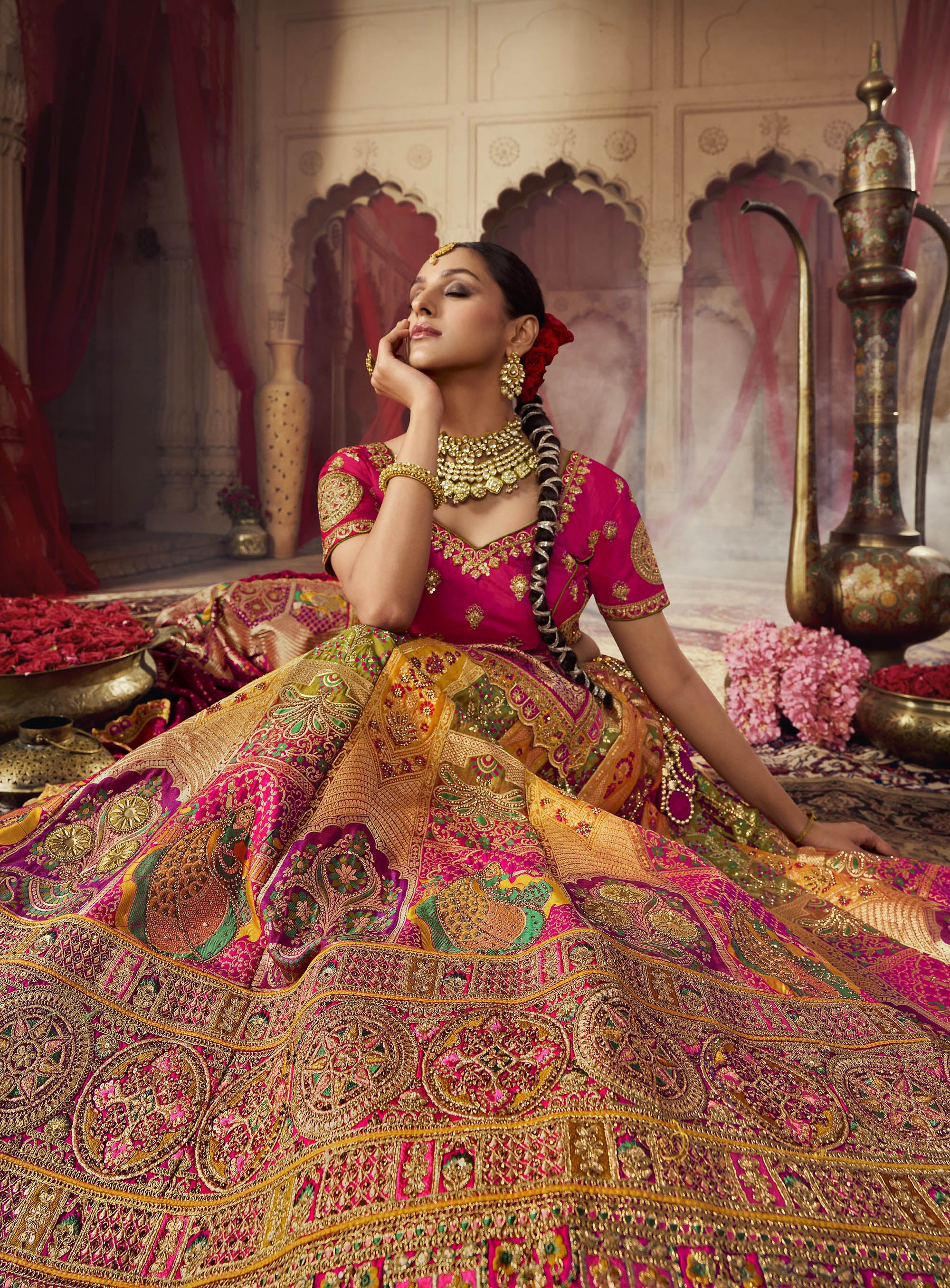 Multicolour bridal lehenga shops