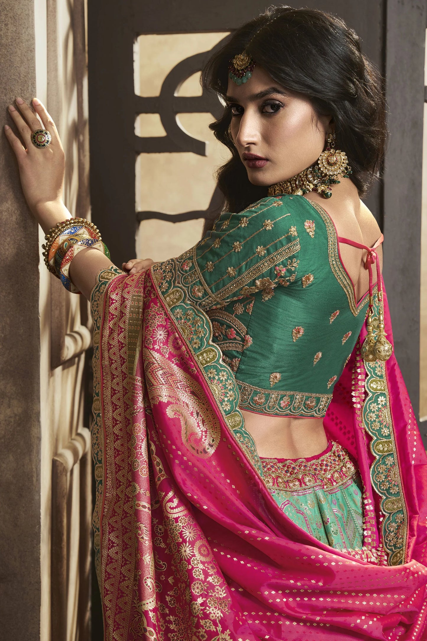 Sea Green Banarasi Silk Sequence Embroidered Royal Bridal Lehenga