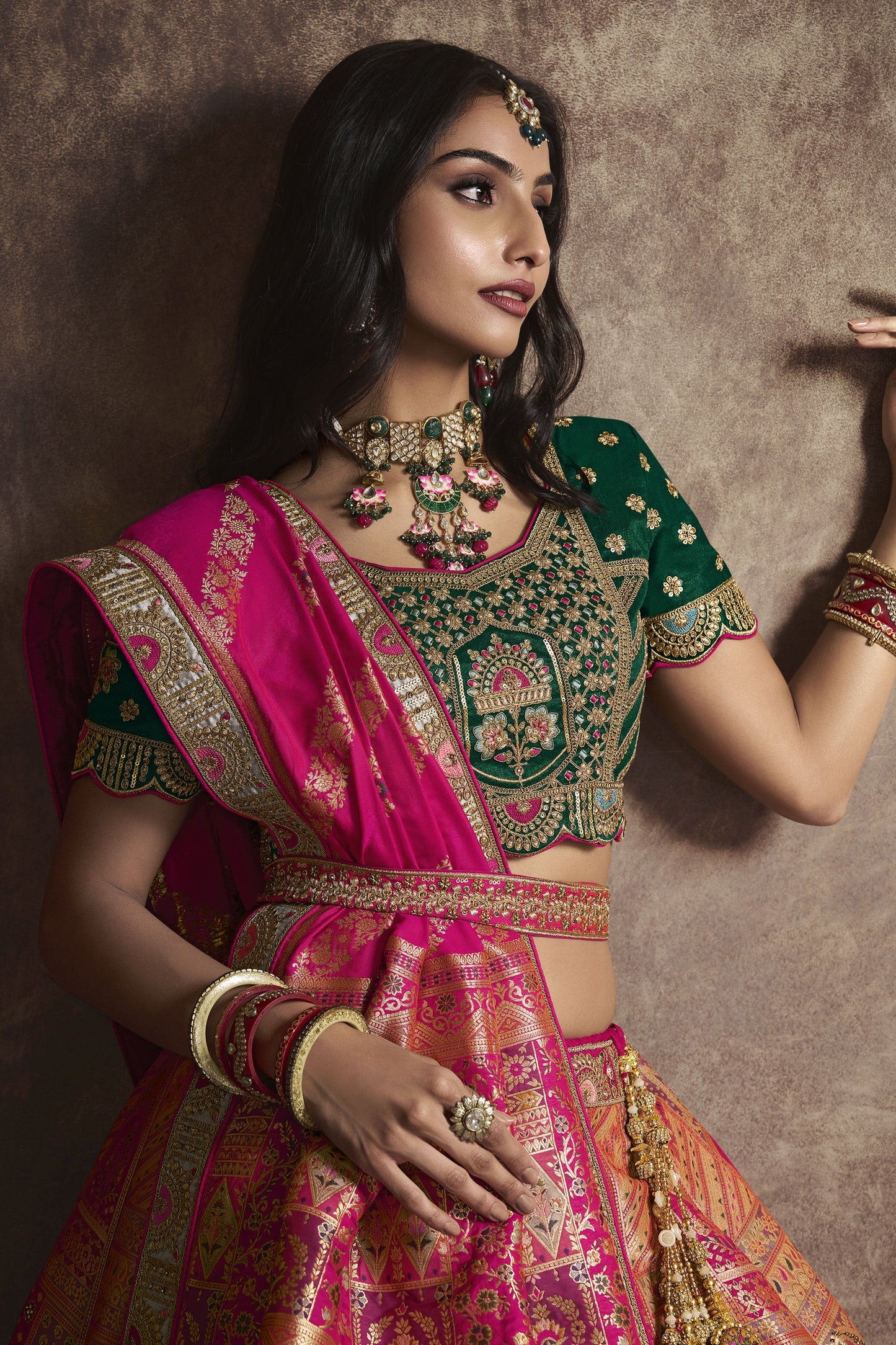 Princess Pink Banarasi Silk Sequence Embroidered Royal Bridal Lehenga