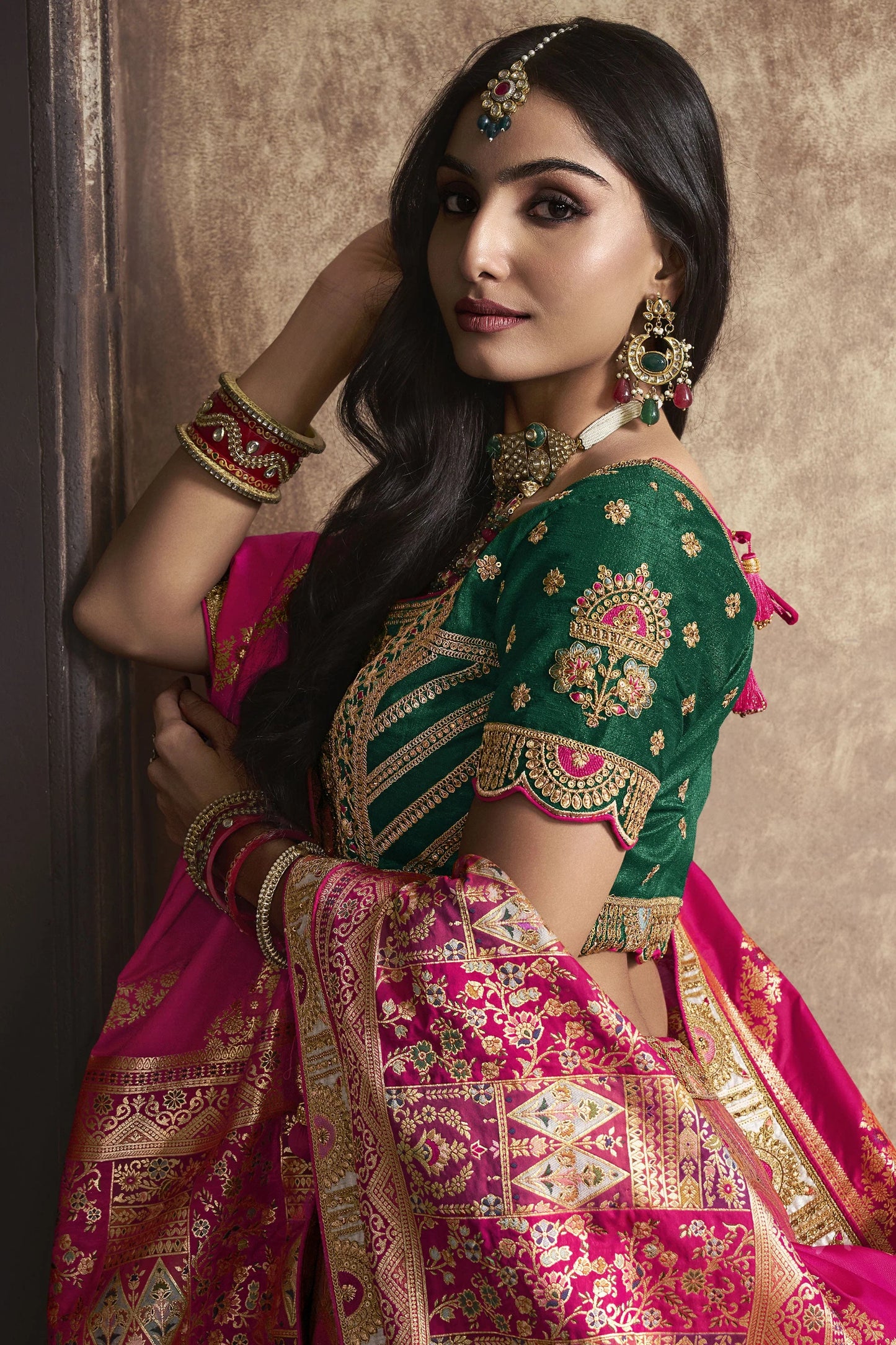 Princess Pink Banarasi Silk Sequence Embroidered Royal Bridal Lehenga