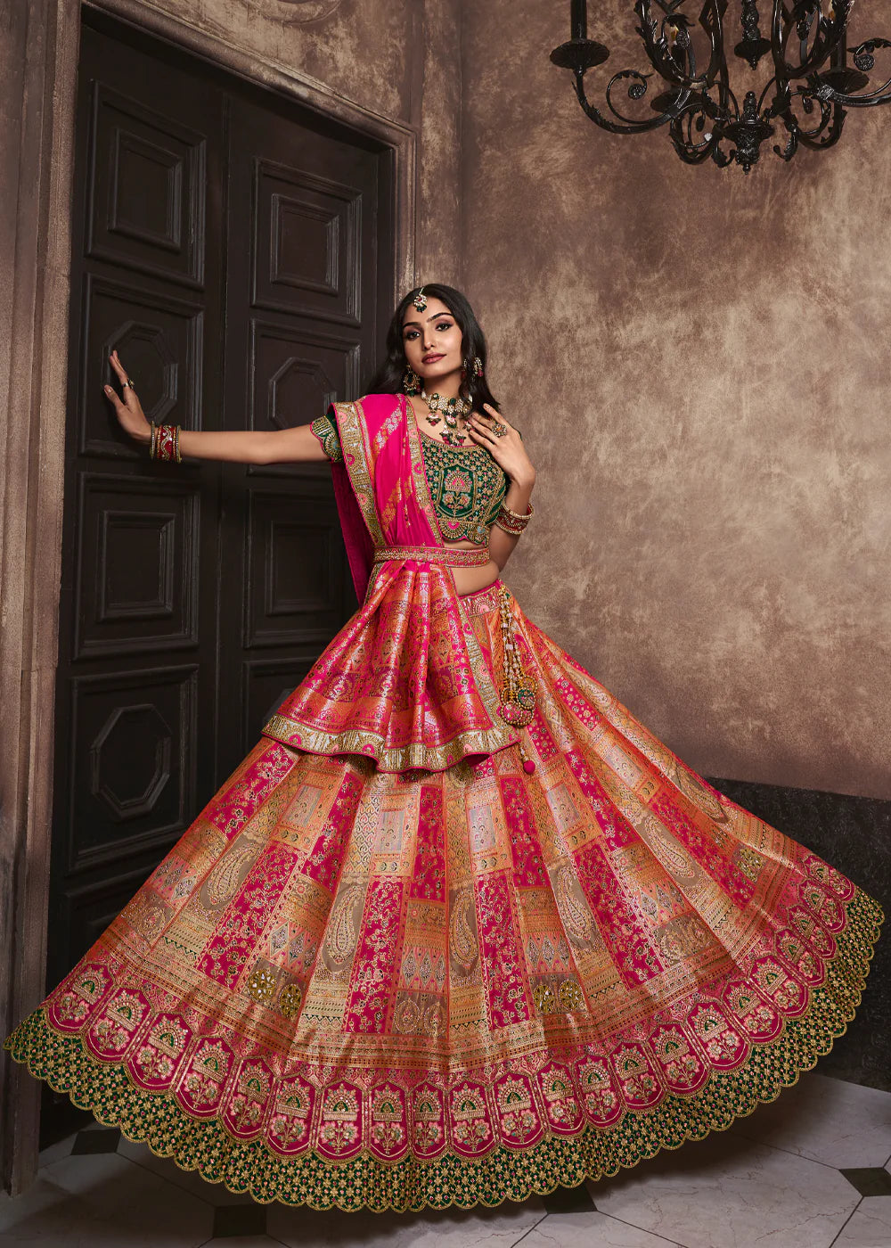 Princess Pink Banarasi Silk Sequence Embroidered Royal Bridal Lehenga