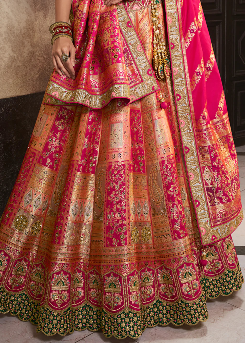 Princess Pink Banarasi Silk Sequence Embroidered Royal Bridal Lehenga