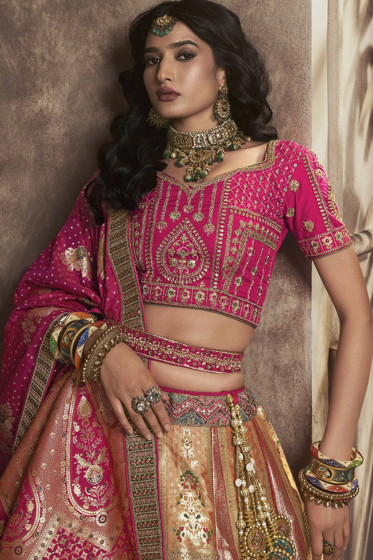 Charming Pink Banarasi Silk Sequence Embroidered Royal Bridal Lehenga