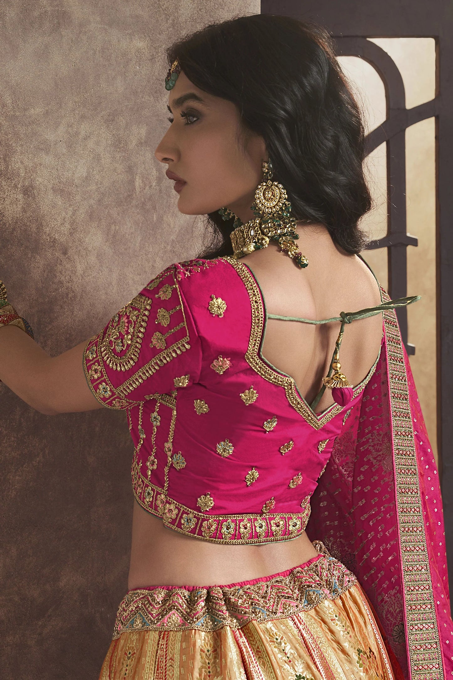 Charming Pink Banarasi Silk Sequence Embroidered Royal Bridal Lehenga