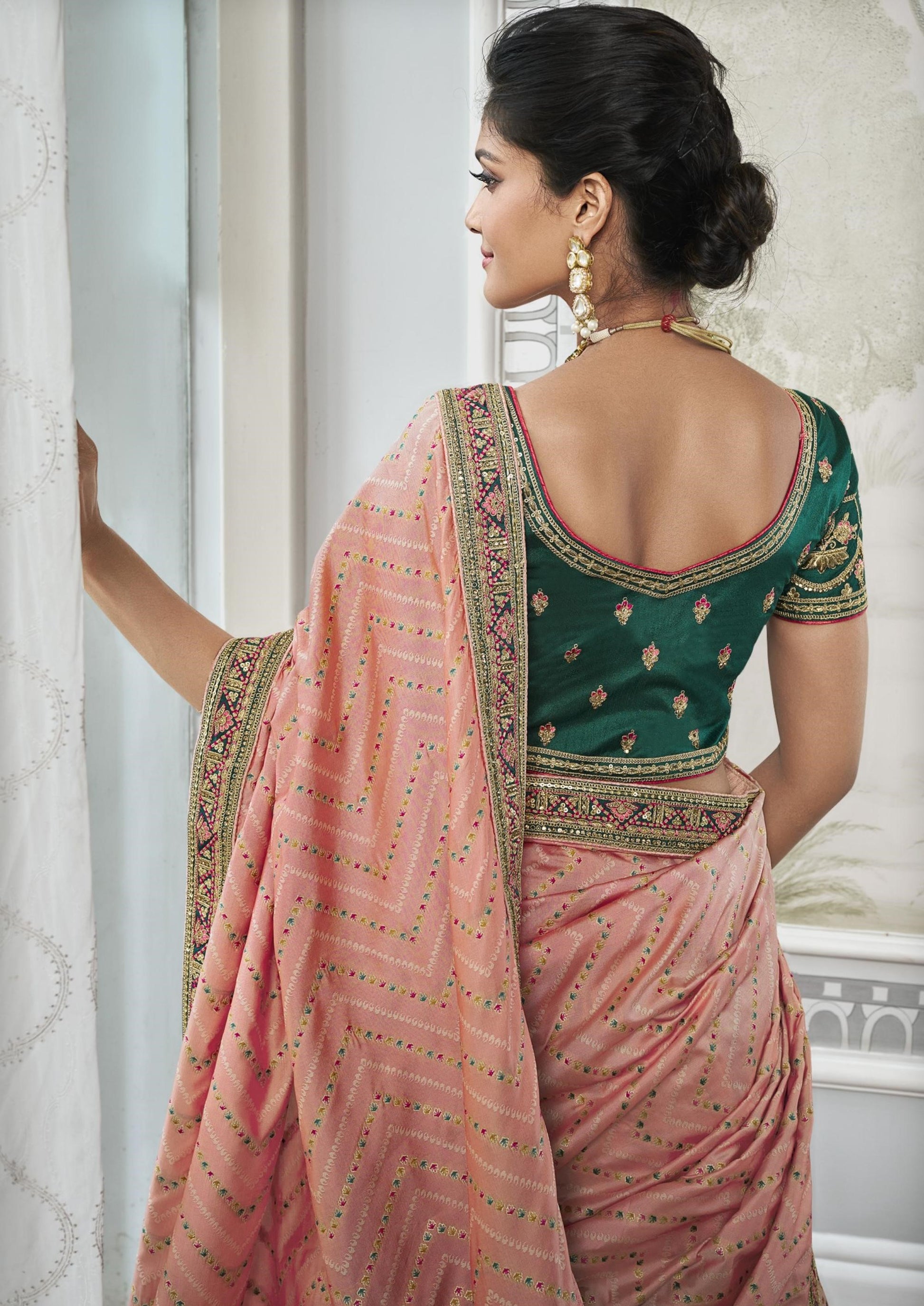 Multi Color Zarkan Embroidered Banarasi Silk Bridal Lehenga