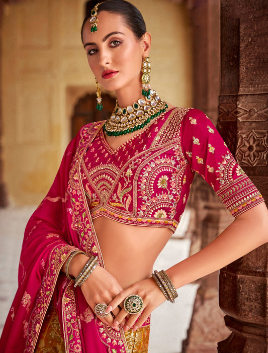 Multicolor Sequence and Zarkan Embroidered Banarasi Silk Bridal Lehenga  