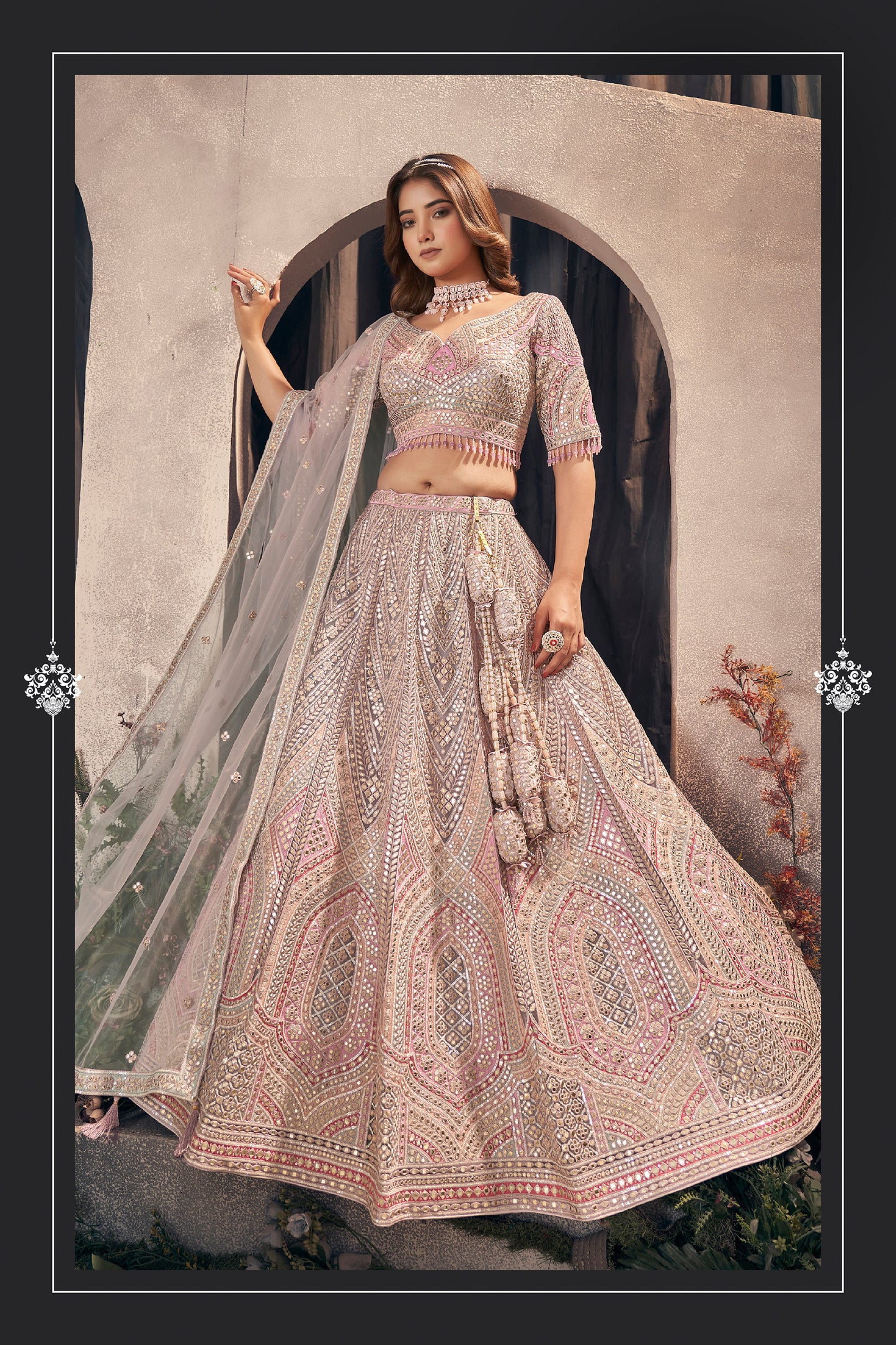 Grey Heavy Gota Patti Embroidery & Hand Work  Net Bridesmaid Lehenga