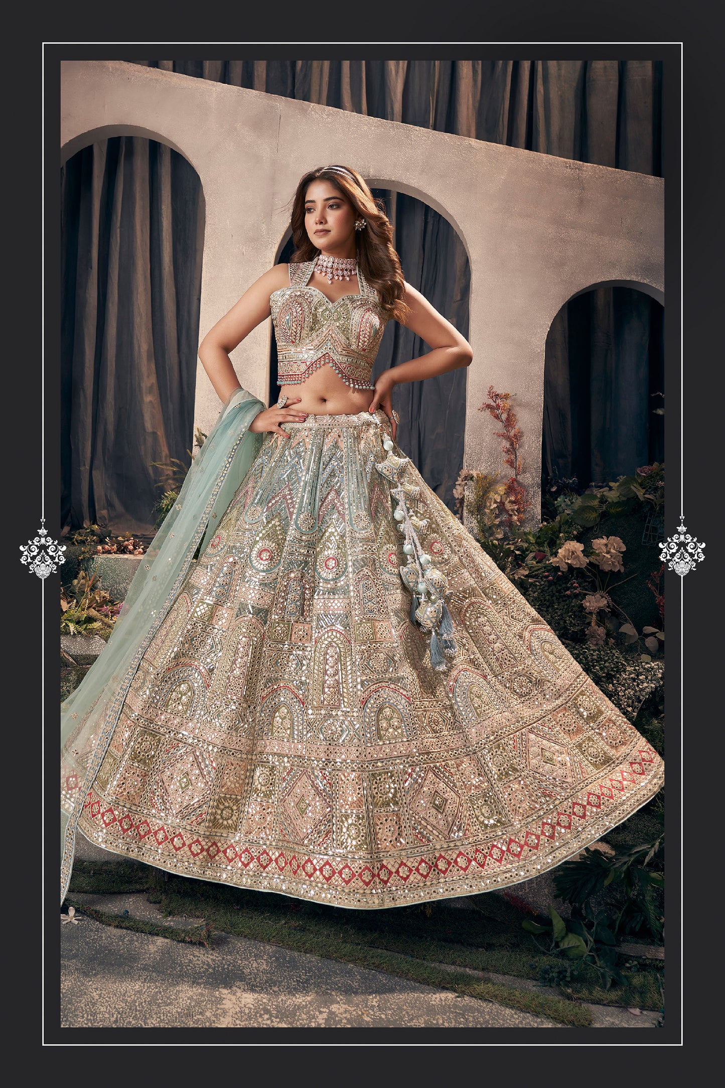 Green Heavy Gota Patti Embroidery & Hand Work Net Bridal Lehenga