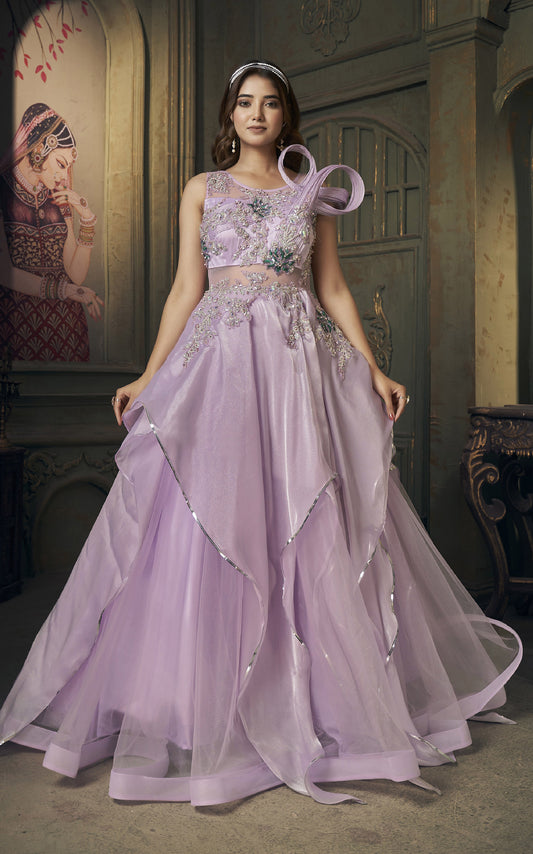 Purple Jimichoo Hand Embroidery Engagement Gown