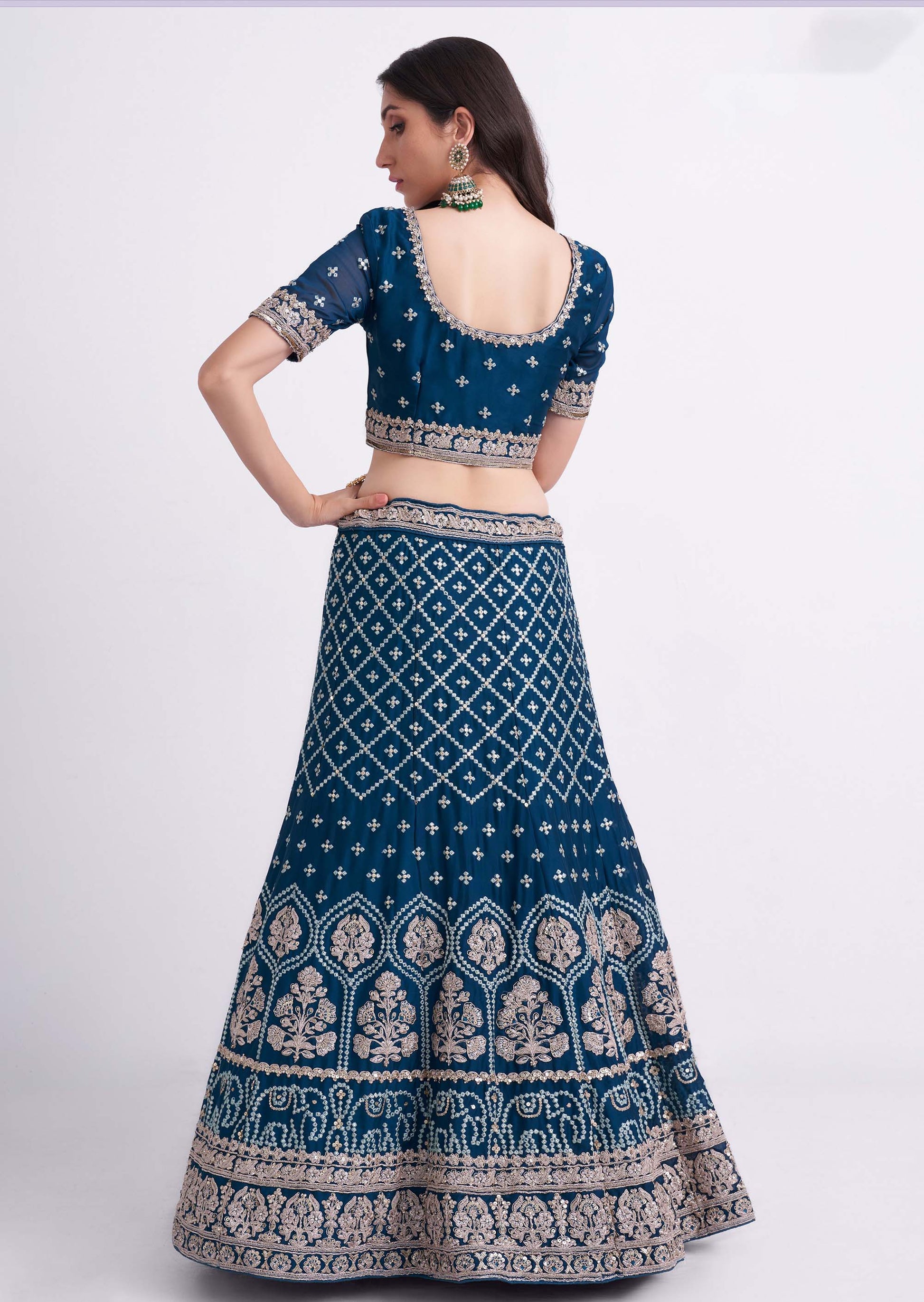 Blue Zarkan Embroidery with White Dupatta Net Bridesmaid Lehenga