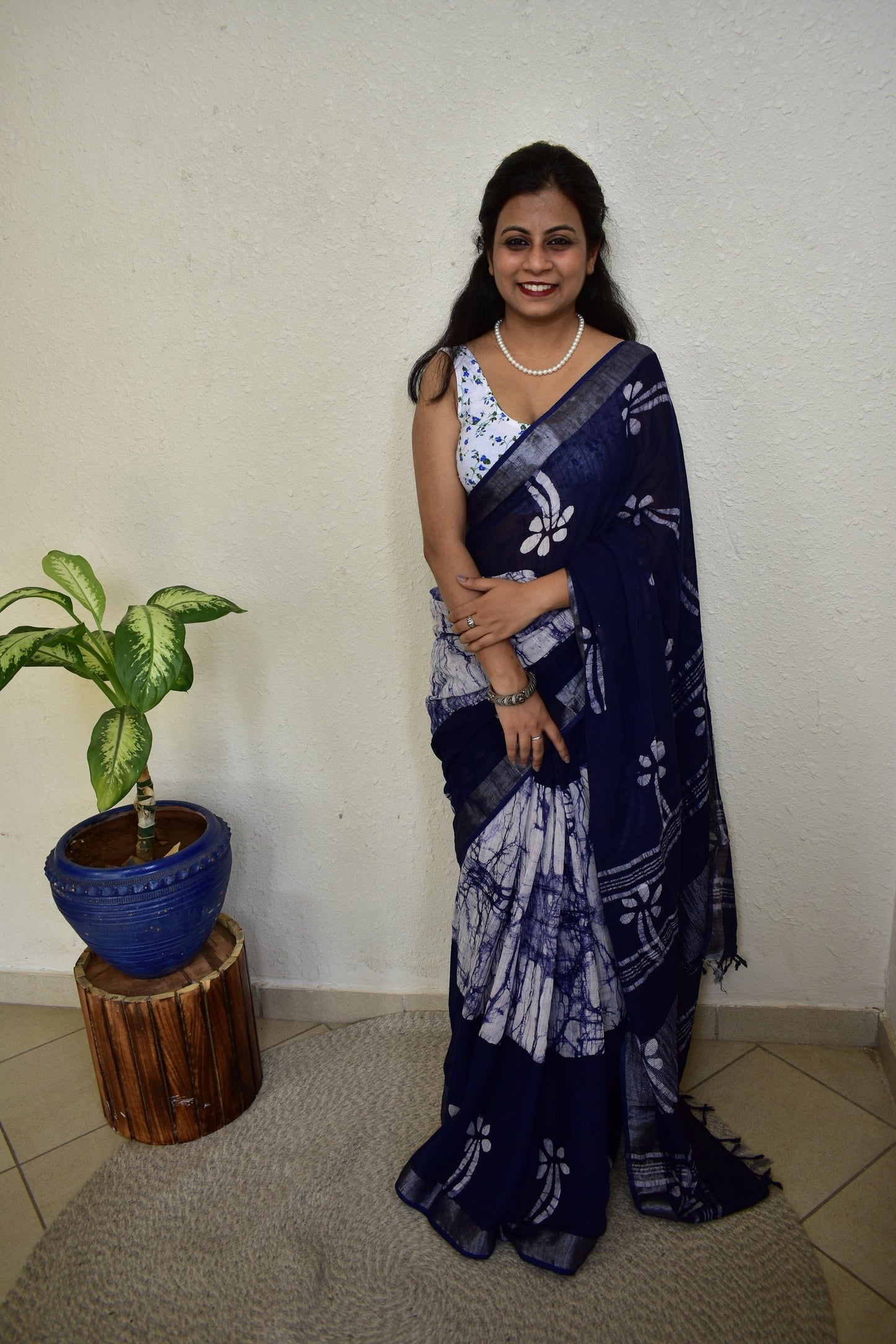 Indigofera Enchatment - Blue Handblock Print Natural Dyed - Linen Cotton Saree