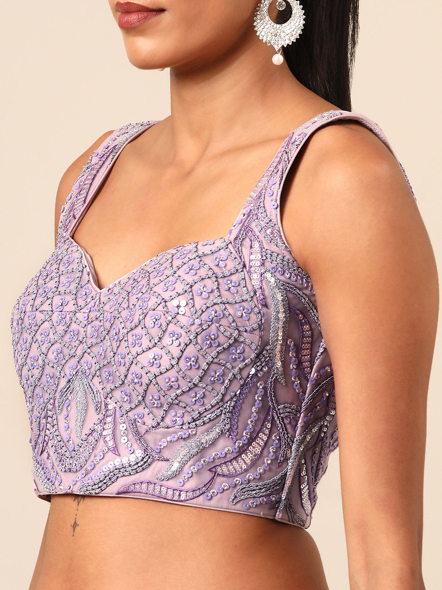 Lavender Net Sequins and Zarkan embroidery Lehenga