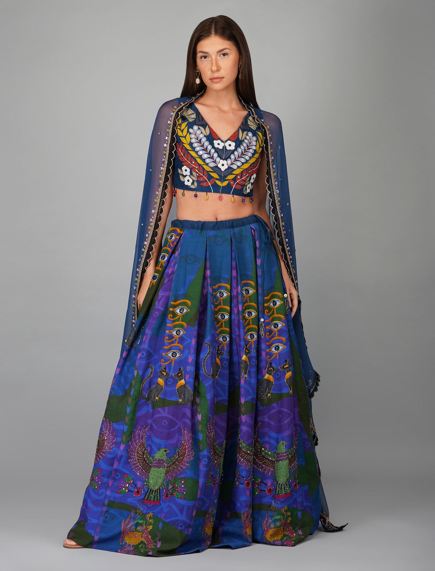 Egyptian Blue Print Designer Lehenga Set