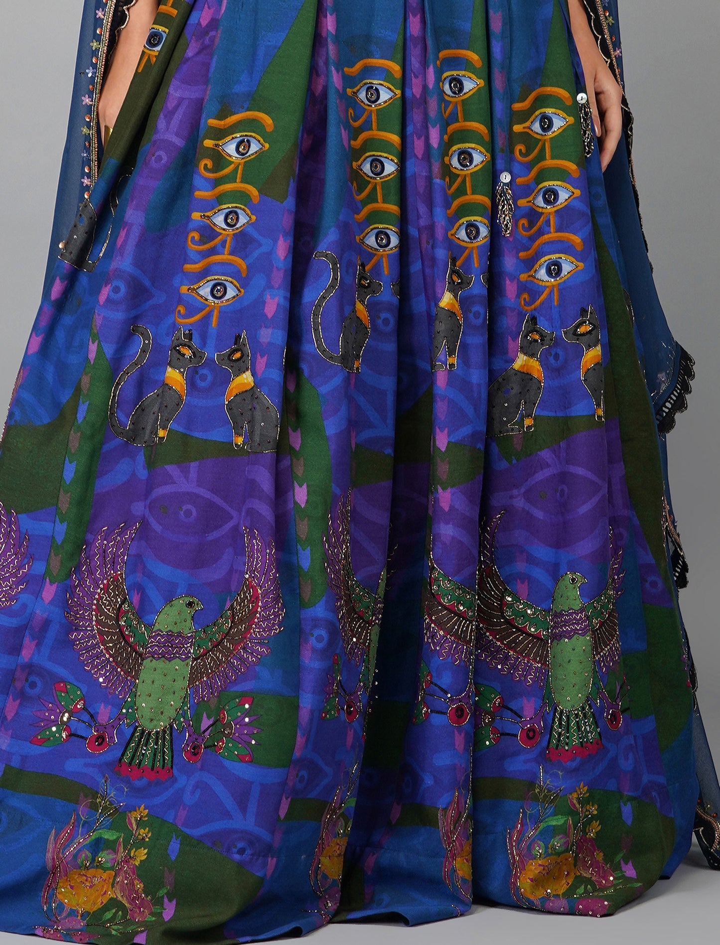 Egyptian Blue Print Designer Lehenga Set