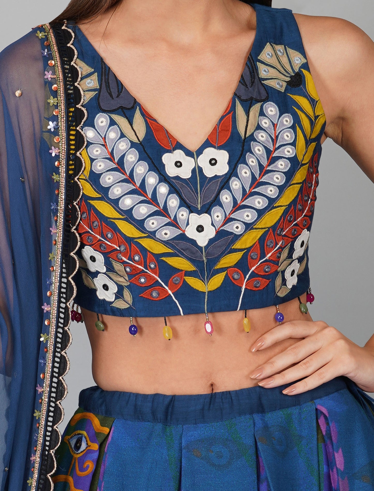 Egyptian Blue Print Designer Lehenga Set