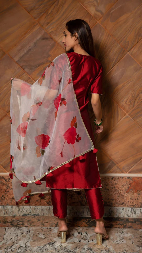 Ganguar Maroon Phool Taffeta Suit set