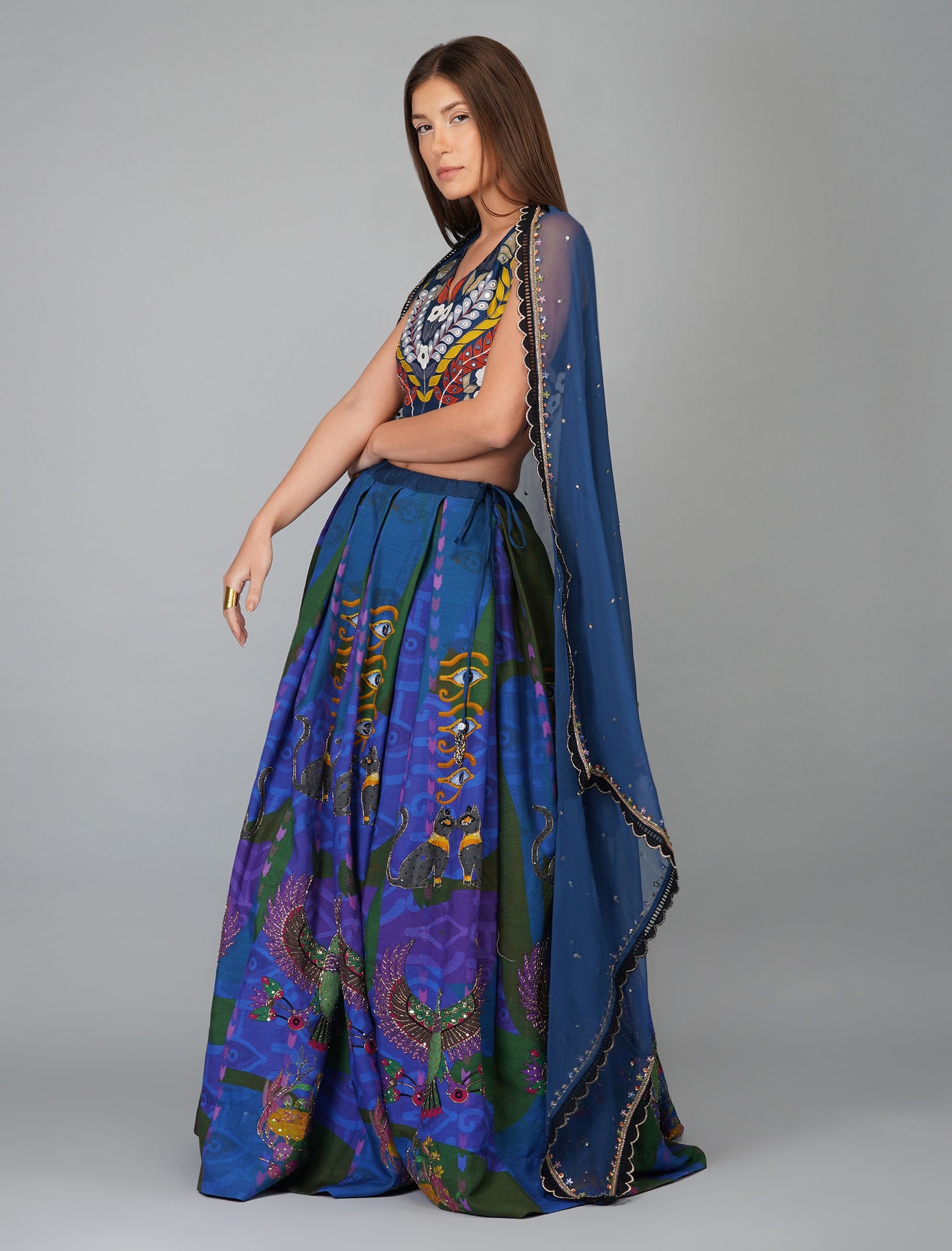 Egyptian Blue Print Designer Lehenga Set