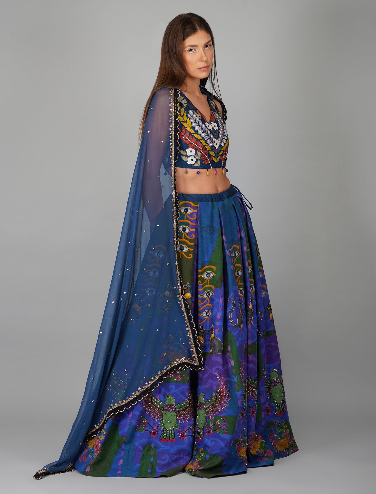 Egyptian Blue Print Designer Lehenga Set