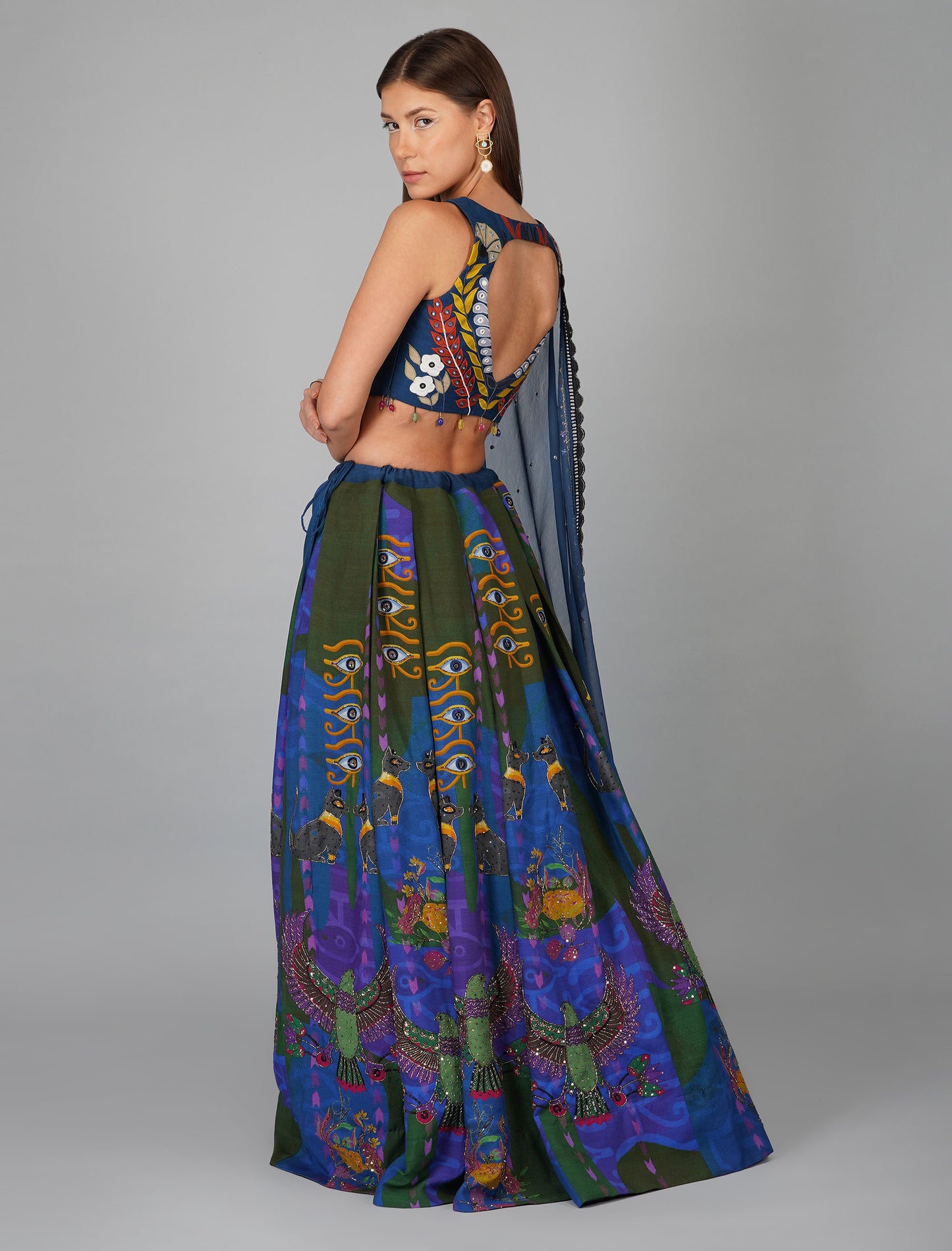 Egyptian Blue Print Designer Lehenga Set