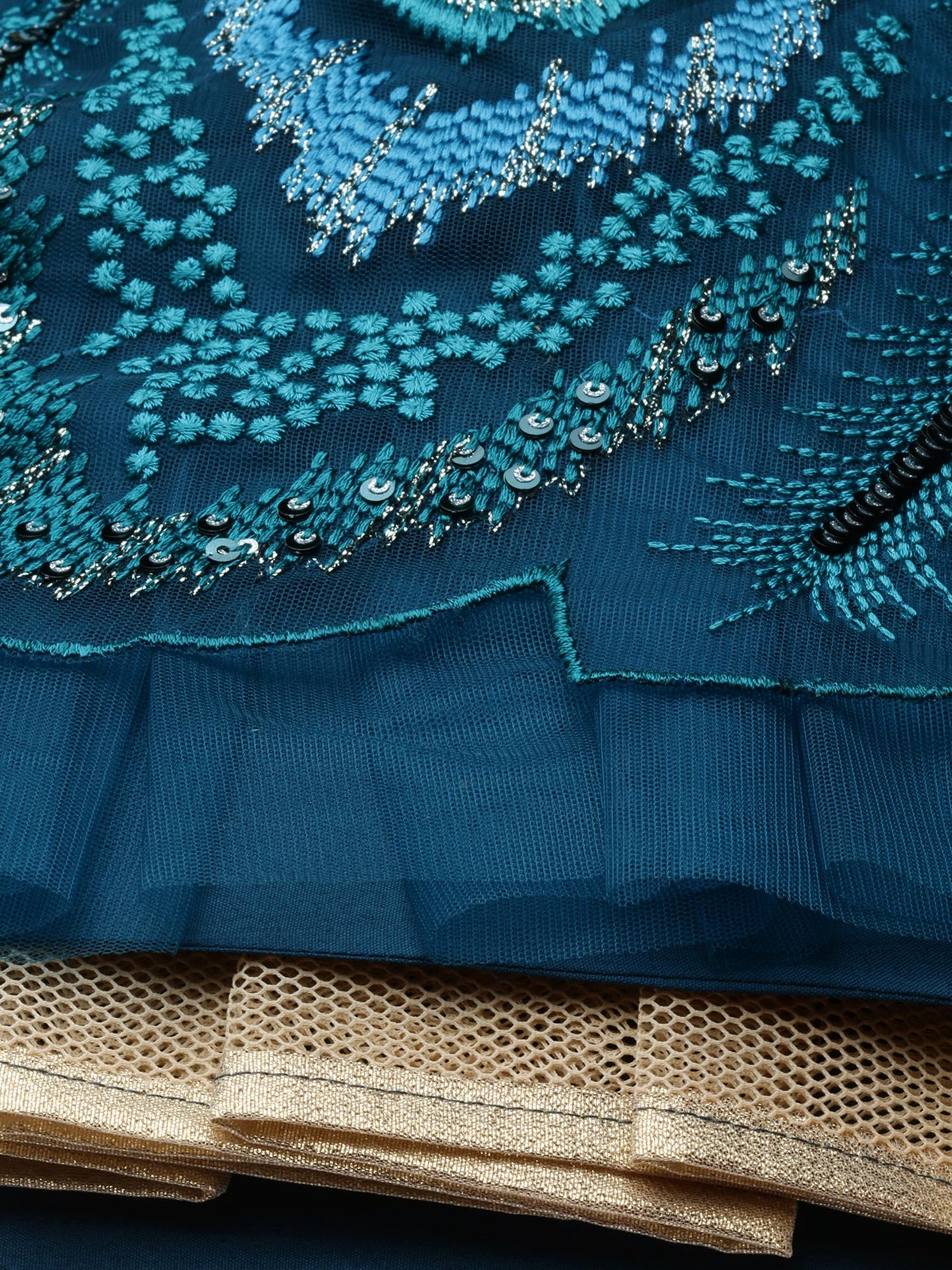 Teal Net Embroidered Sequins Lehenga Blouse with Dupatta