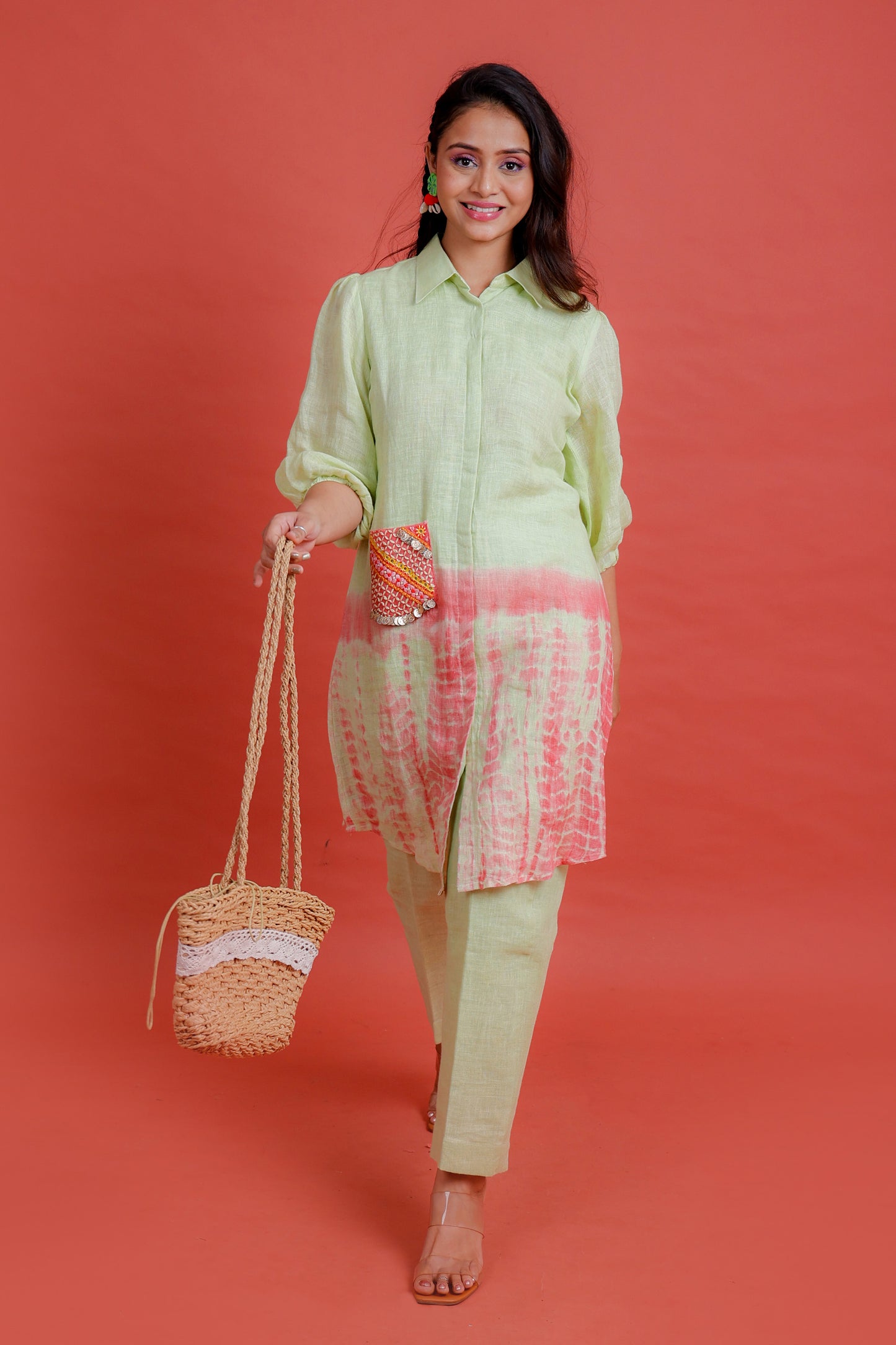 Sunburst Lime to Rust Kurta Pant - Pinash