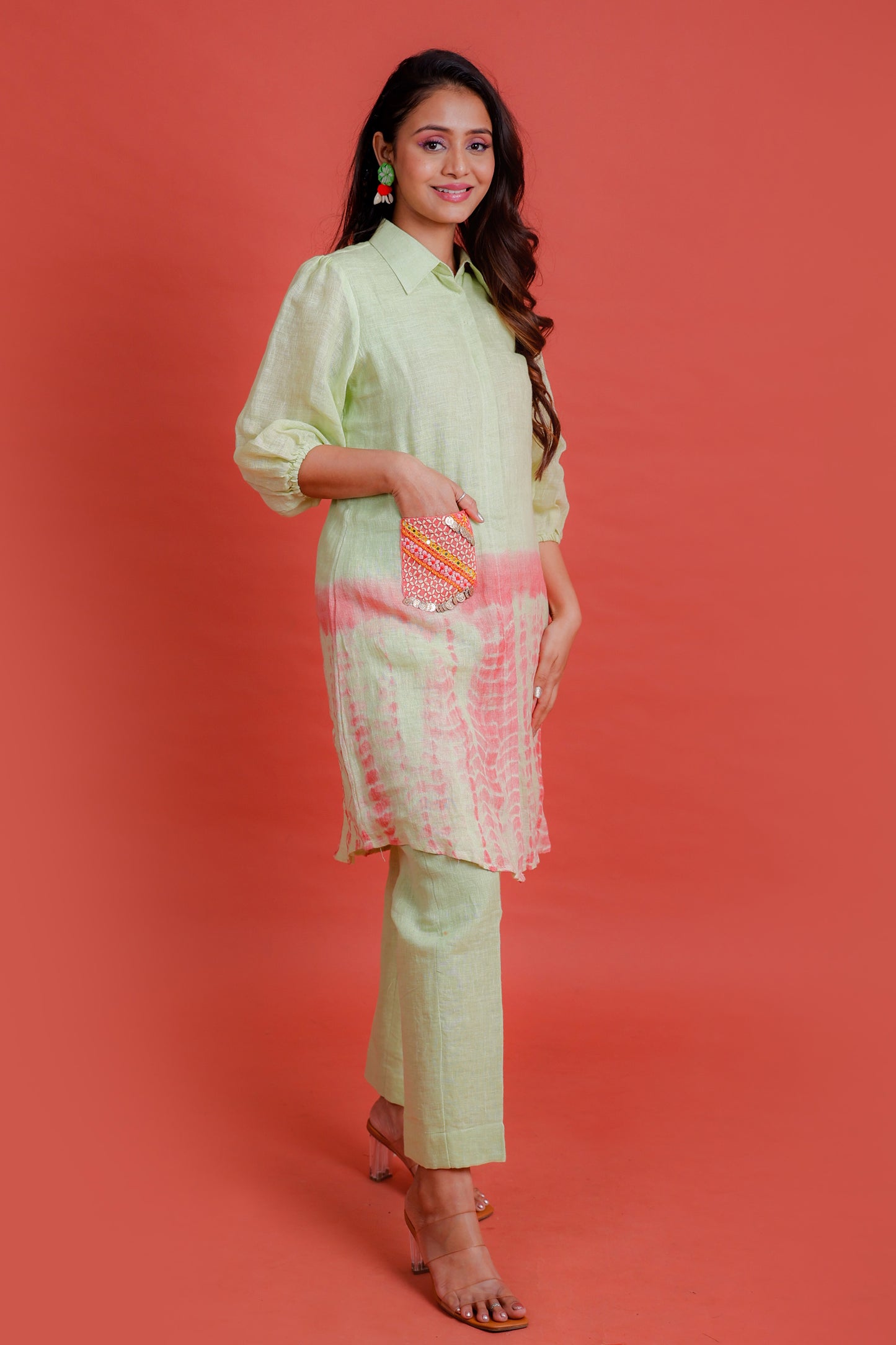 Sunburst Lime to Rust Kurta Pant - Pinash