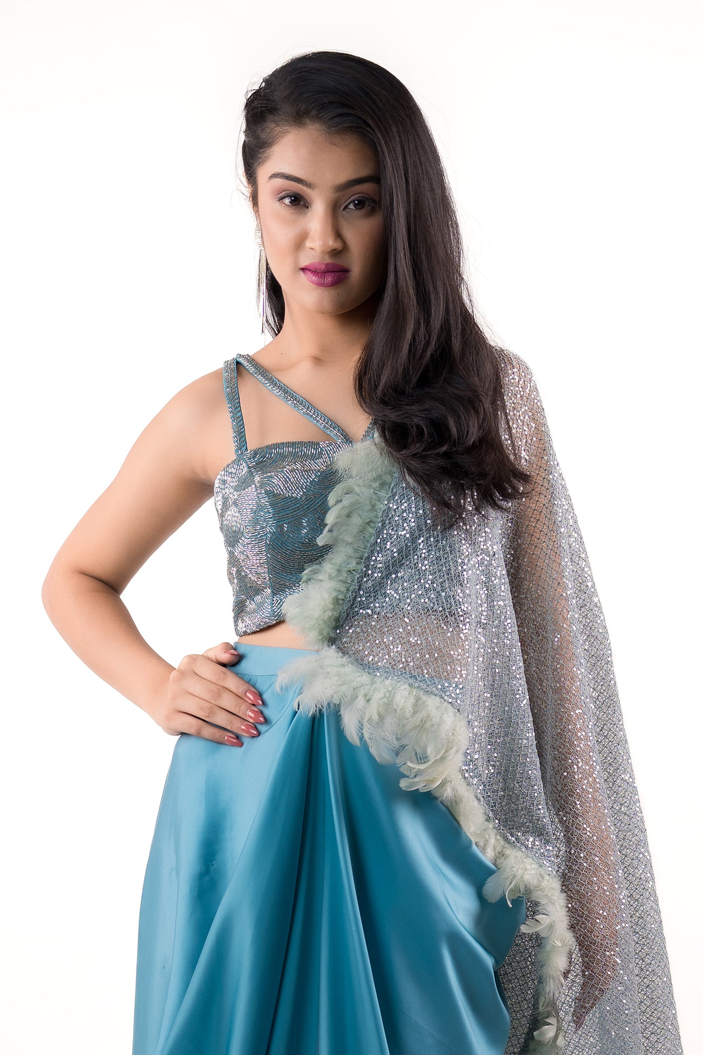 Mint Blue Fancy crop top, draped skirt, the detachable playful stall - Ensemble