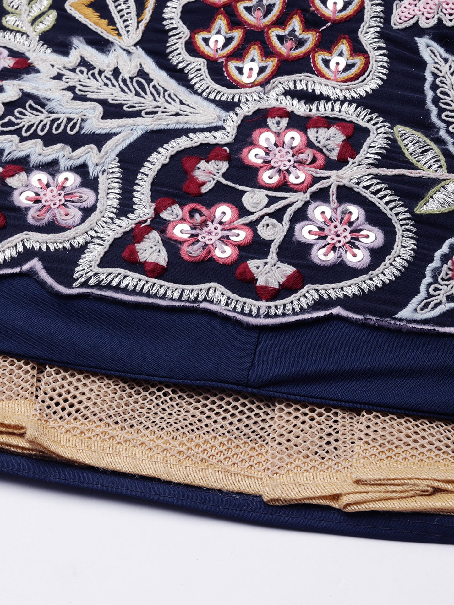 Navy blue Georgette Sequin-Thread embroidery Lehenga