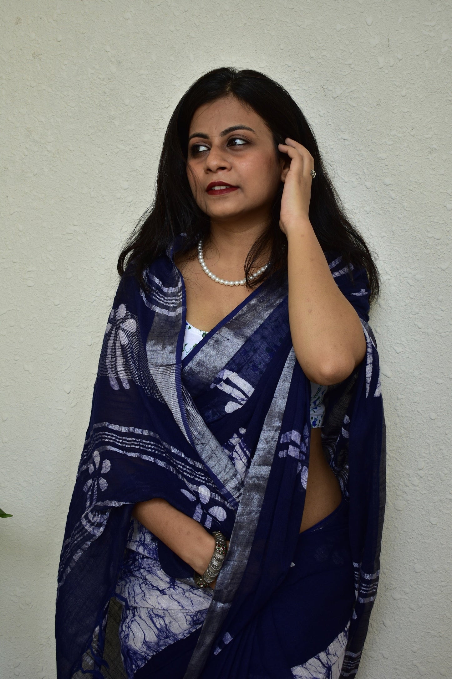 Indigofera Enchatment - Blue Handblock Print Natural Dyed - Linen Cotton Saree