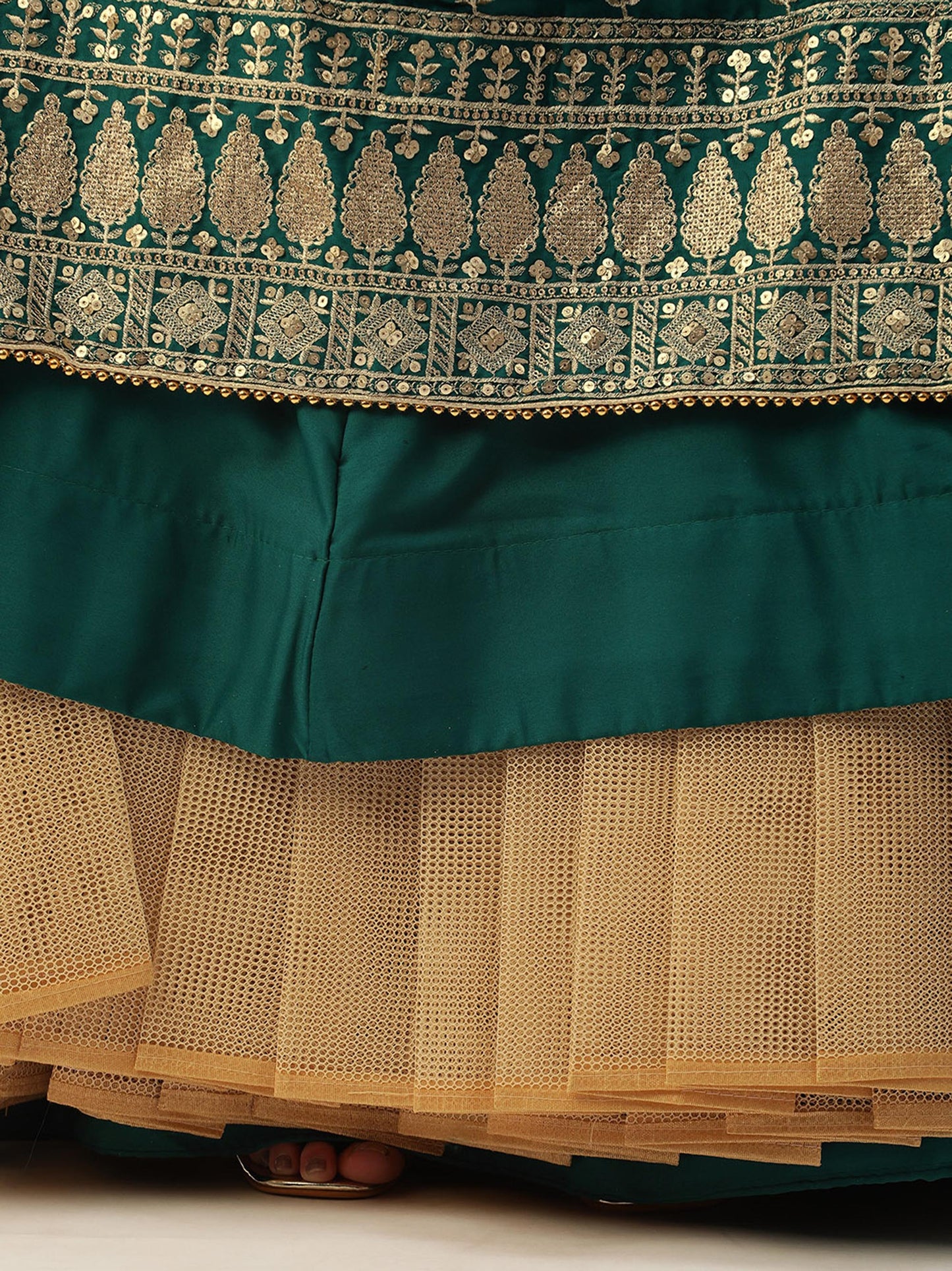 Green Pure Georgette Sequins Embroidered Semi-Stitched Lehenga