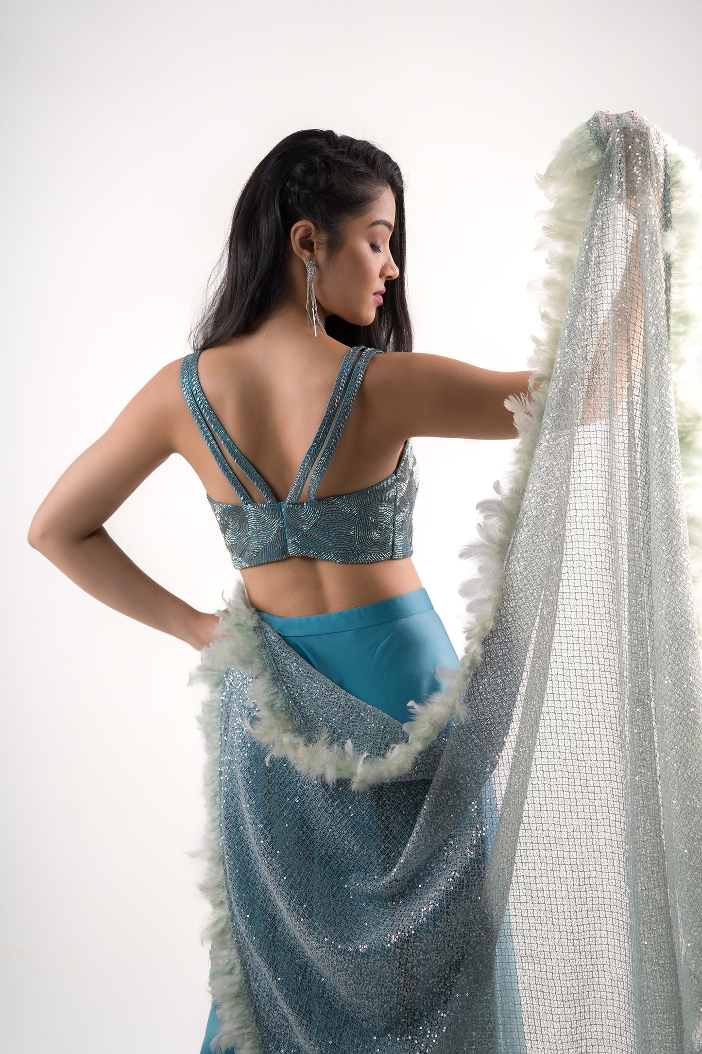 Mint Blue Fancy crop top, draped skirt, the detachable playful stall - Ensemble