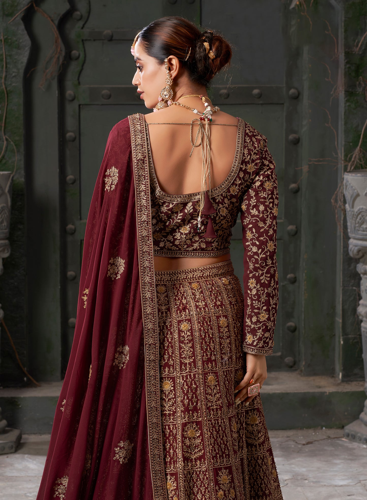 Gorgeous Maroon Codding Georgette Bridal Lehenga Choli With Dupatta