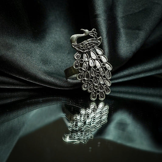 Peacock Aura Adjustable Oxidised Ring