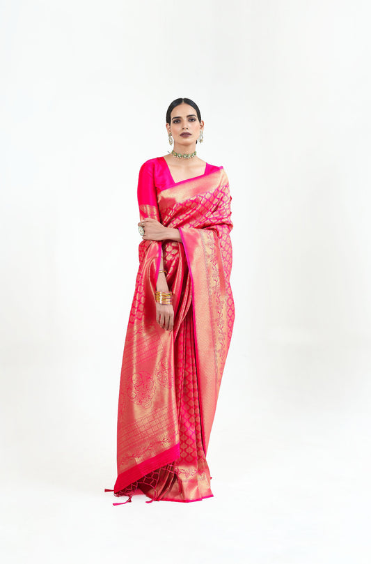 Rose Pink Kumbhi Silk Handloom saree