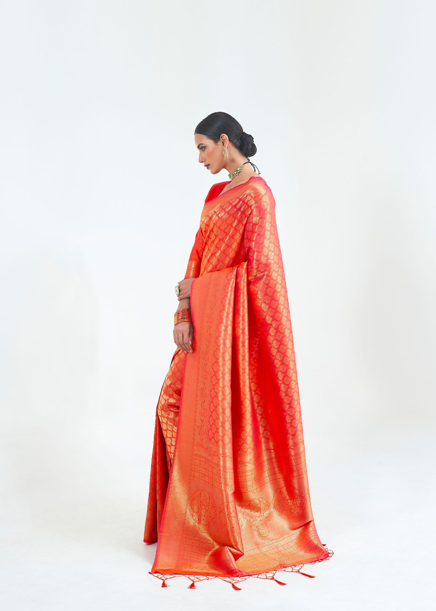 Orange Kumbhi Silk Handloom saree