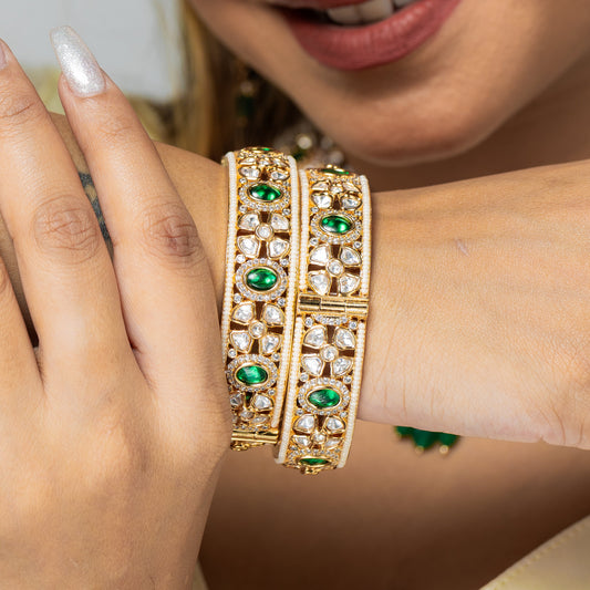 Zevar Club Premium Emerald Handcrafted Kundan Maharani Bangles