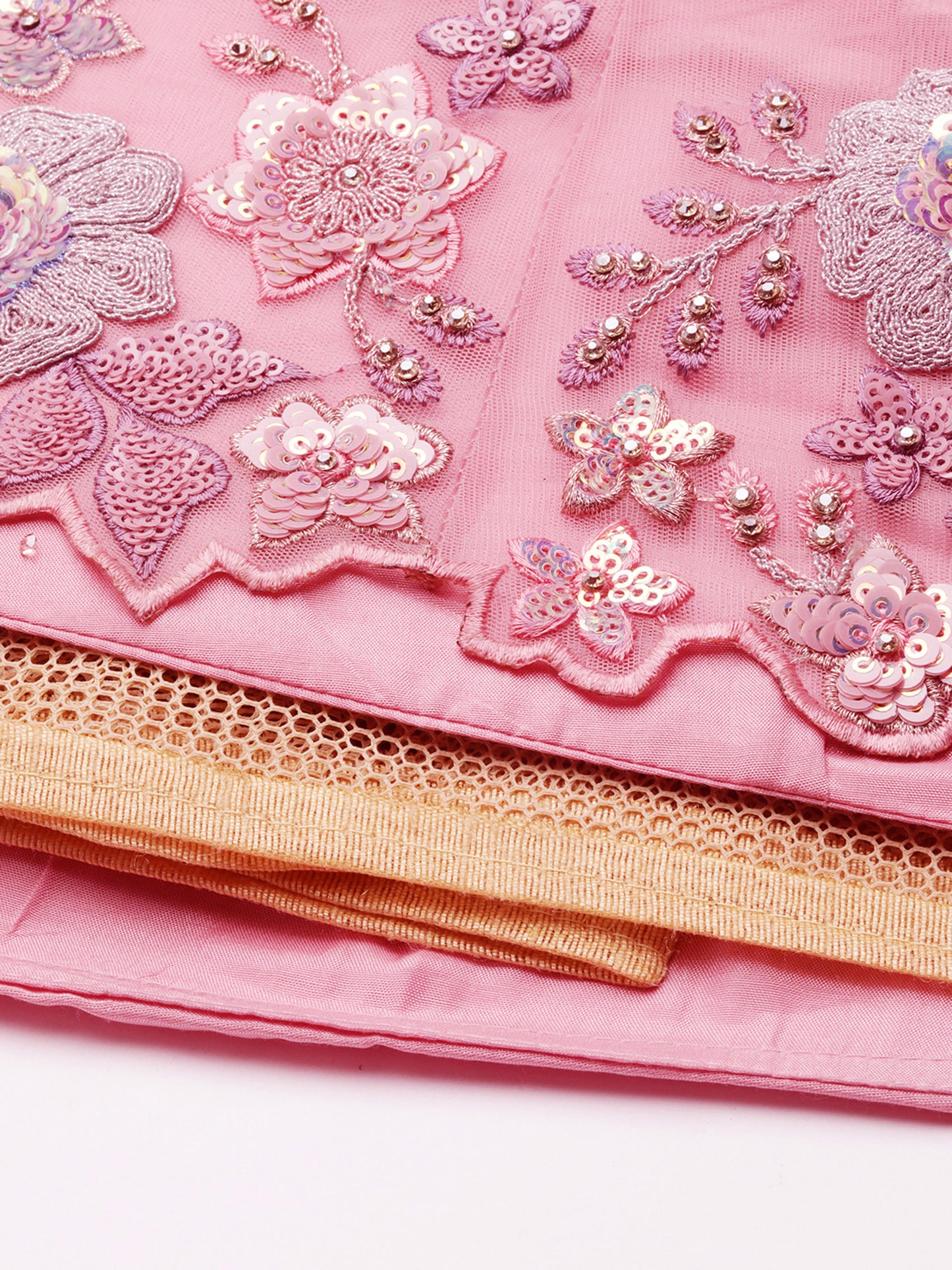 Pink Net Zarkan embroidery Lehenga