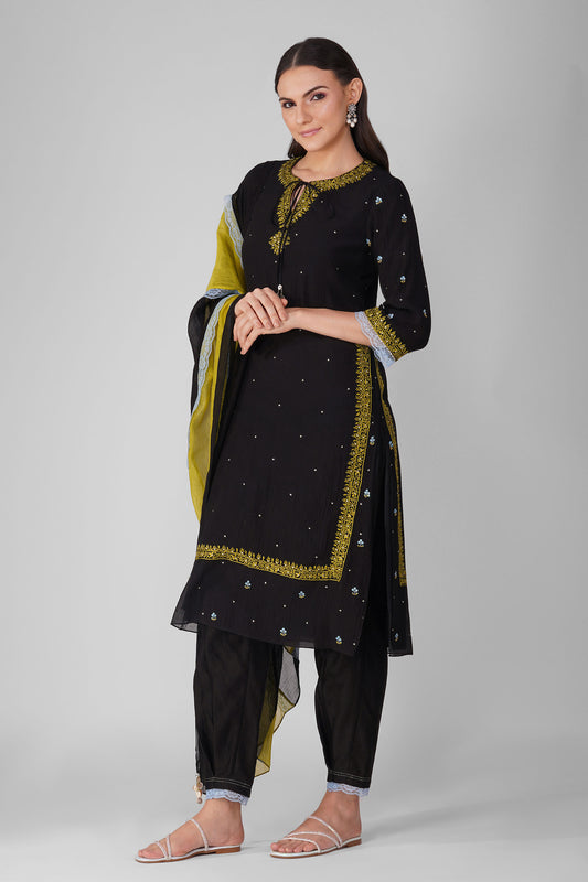 Cosmic flower Black Kurta set